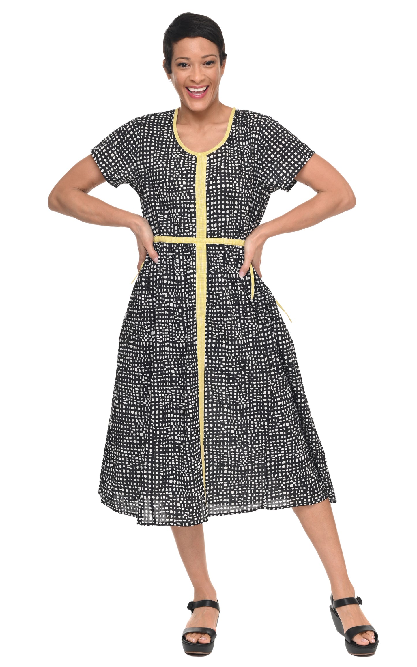 CV1167 Fulton Dress in Black Dots/Gold Check*
