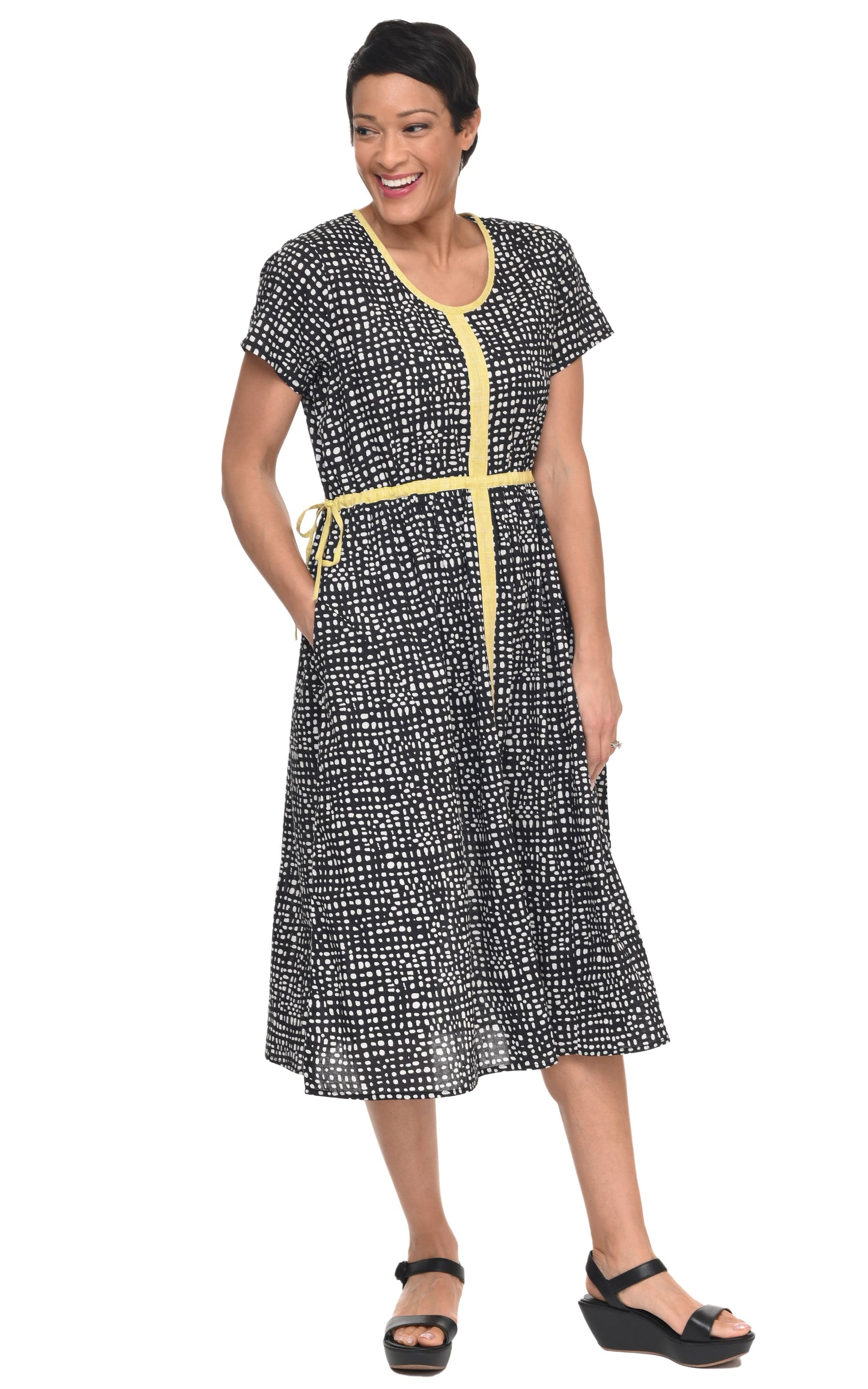 CV1167 Fulton Dress in Black Dots/Gold Check*