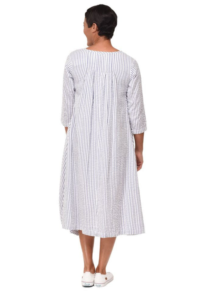FINAL SALE CV49 Lexi Dress in White Marina Seersucker Stripe*