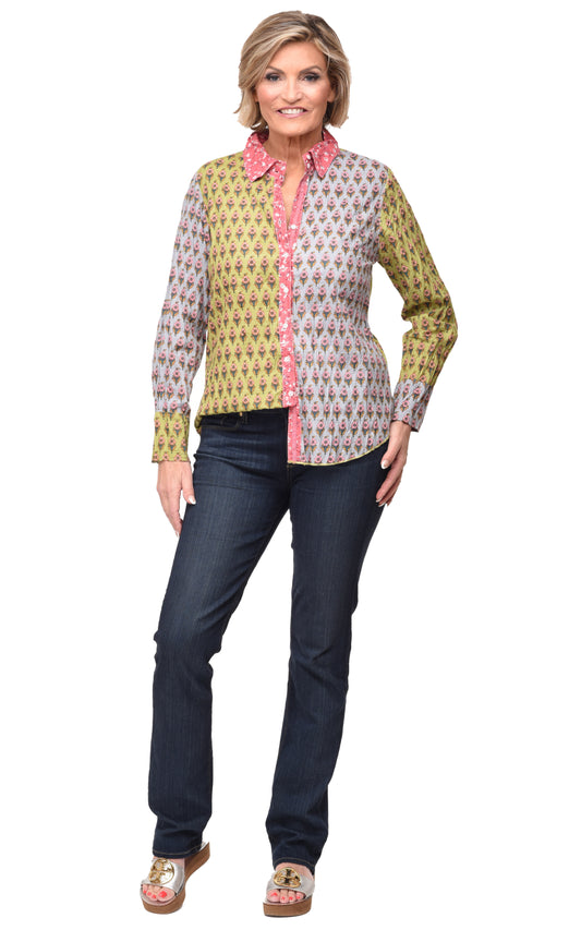 FINAL SALE CV1087 Gretchen Button Down in Giving Tree*