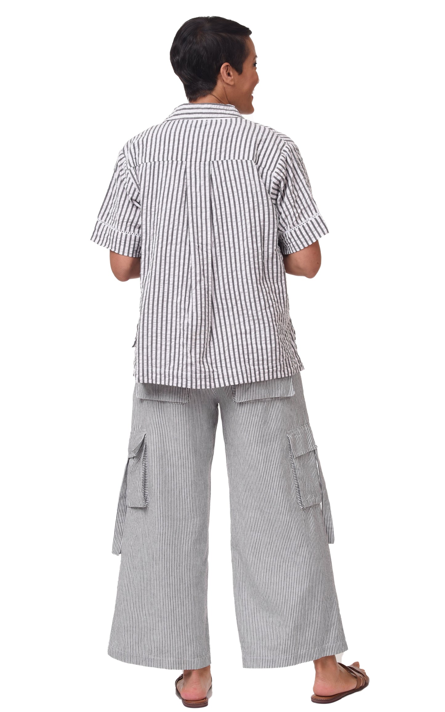 FINAL SALE CV1086 Calista Cargo Pant in Ticking Stripe*