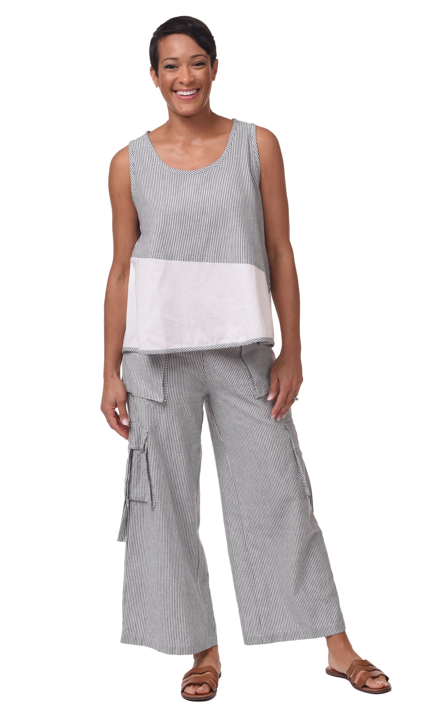 FINAL SALE CV1086 Calista Cargo Pant in Ticking Stripe*