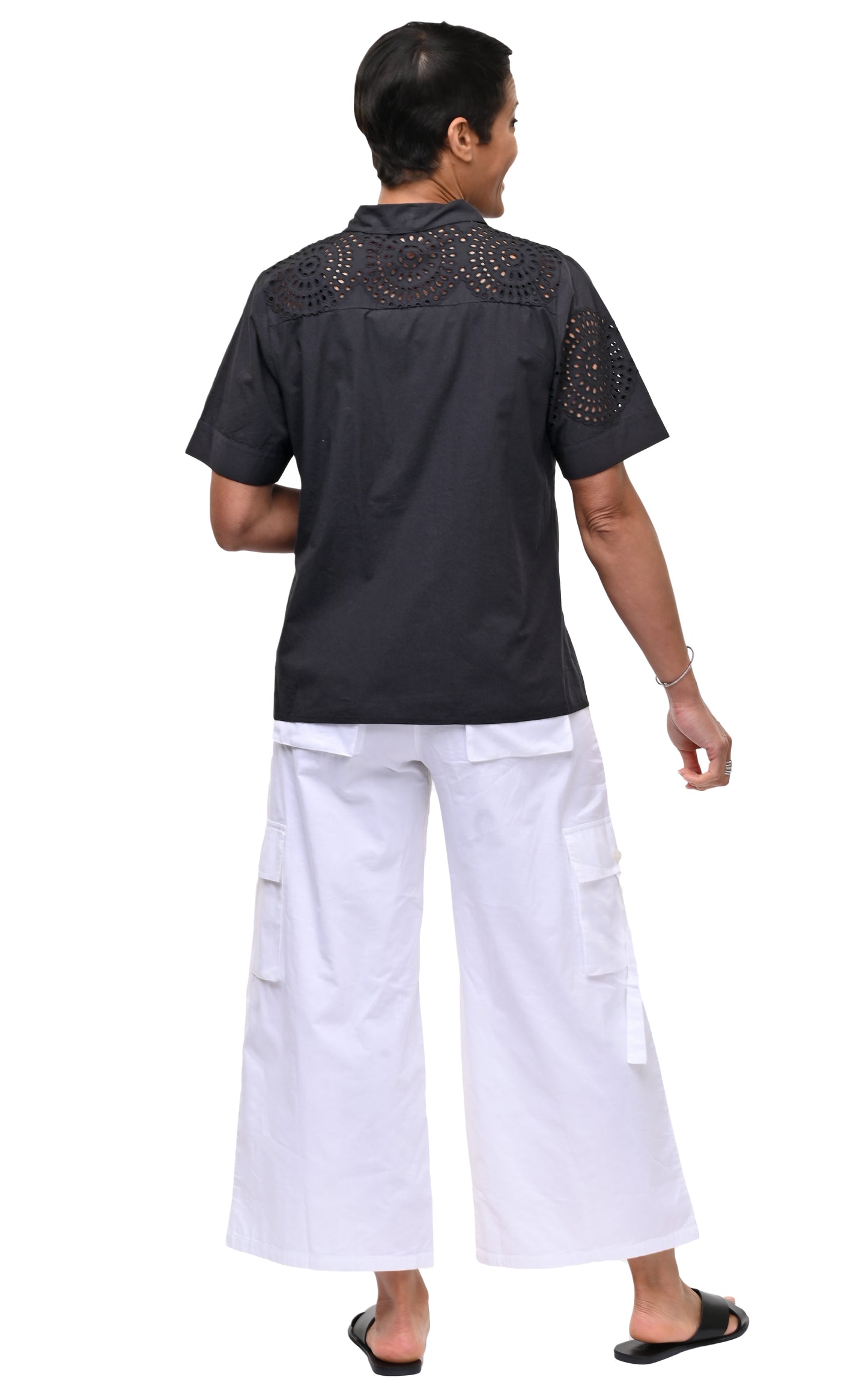 CV1263 Eva Button Down in Black Eyelet*