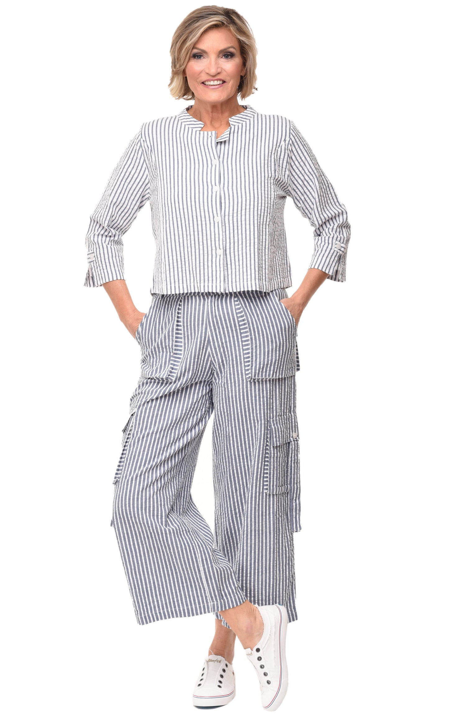 FINAL SALE CV13 Dakota Jacket in White Marina Seersucker Stripe*