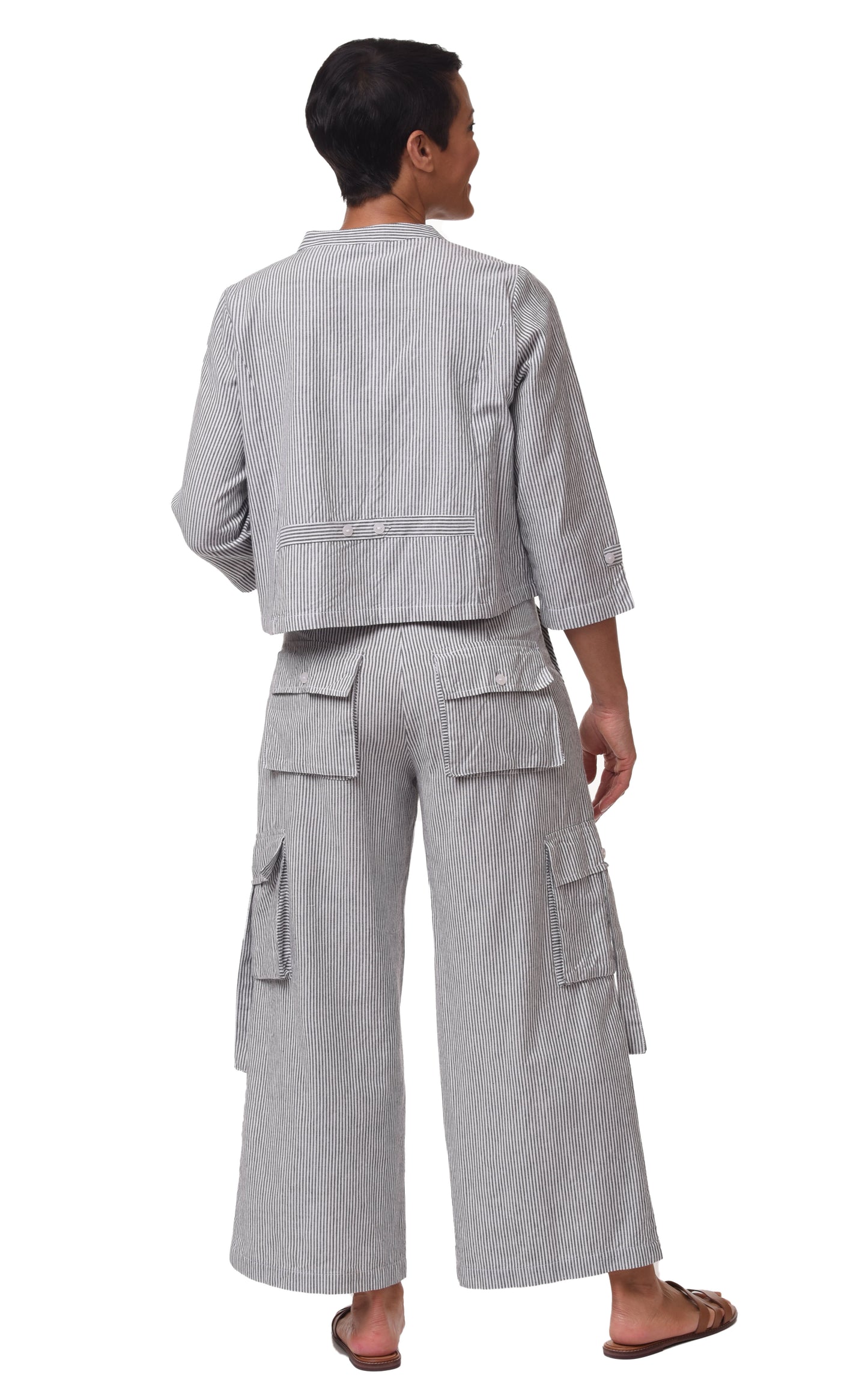 FINAL SALE CV1086 Calista Cargo Pant in Ticking Stripe*