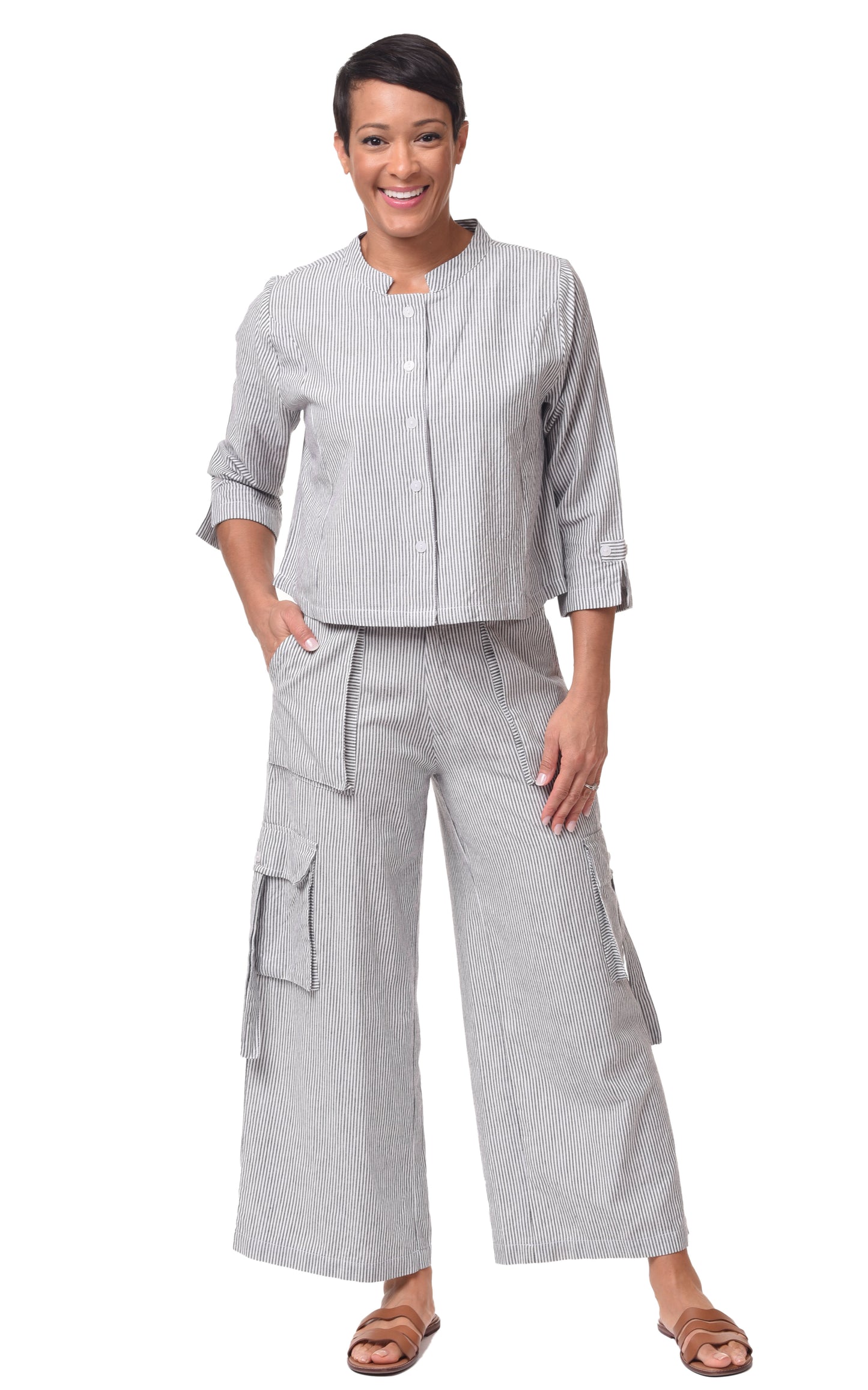 FINAL SALE CV1086 Calista Cargo Pant in Ticking Stripe*