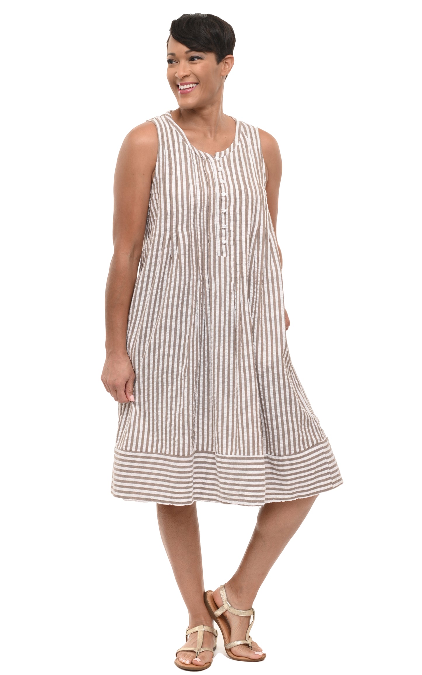 FINAL SALE CV147 Jenning Dress in Coco Seersucker Stripe*