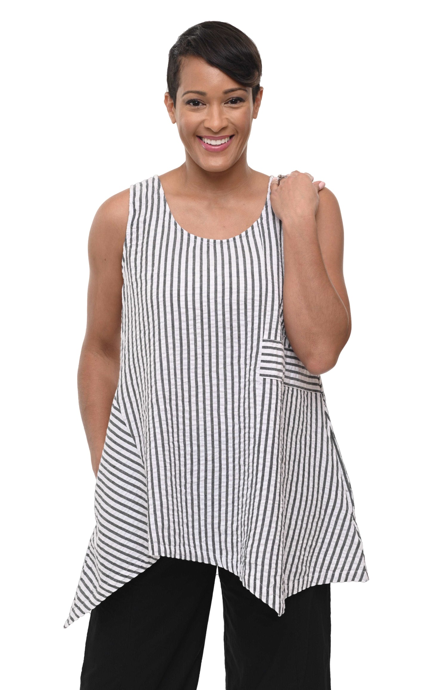 CV180 Siesta Tunic Top in Murphy Seersucker Stripe