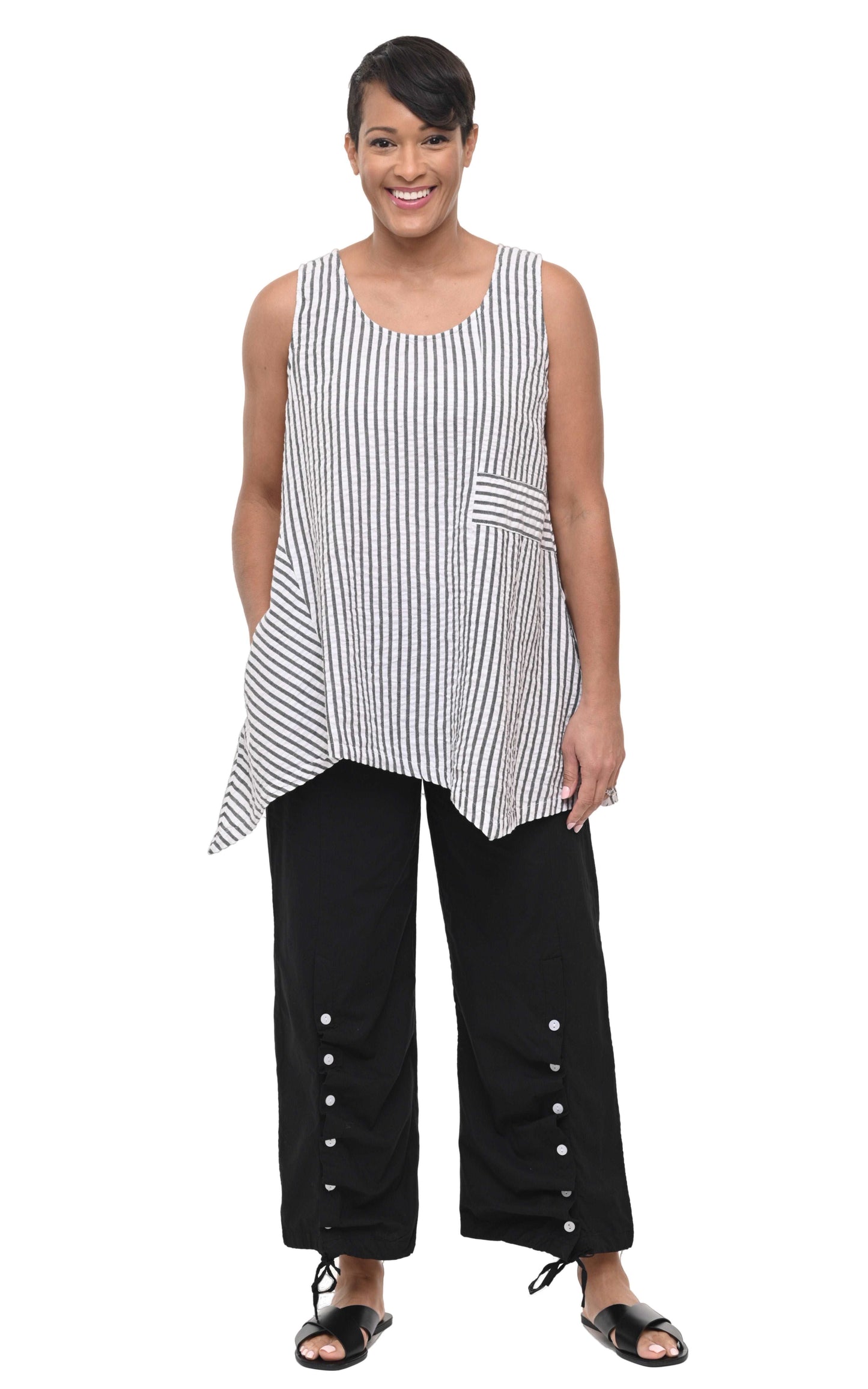 CV180 Siesta Tunic Top in Murphy Seersucker Stripe