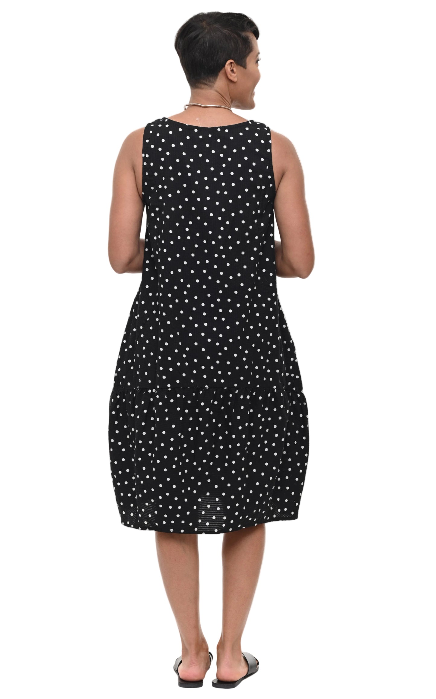 FINAL SALE CV316 Sirena Dress in Black White Seersucker Dot*
