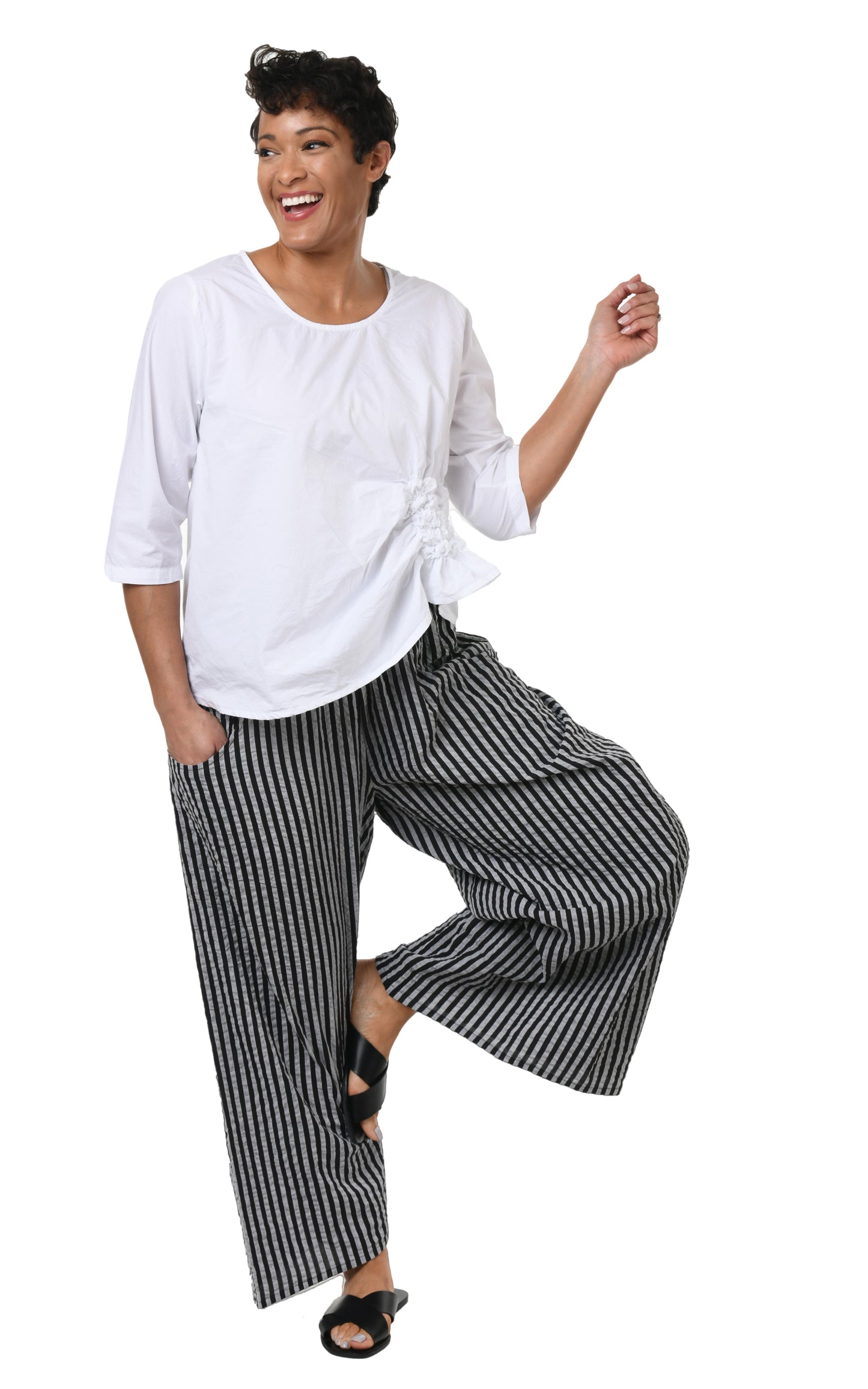 FINAL SALE CV115 Palazzo Pant in Harrison Seersucker Stripe*