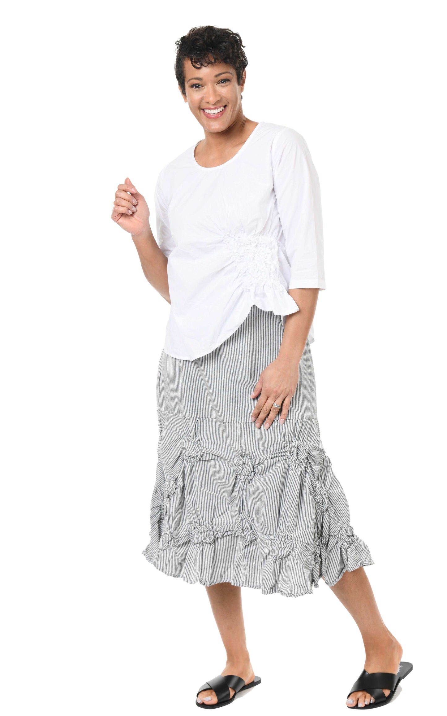 CV378 Millie Skirt in Ticking Stripe