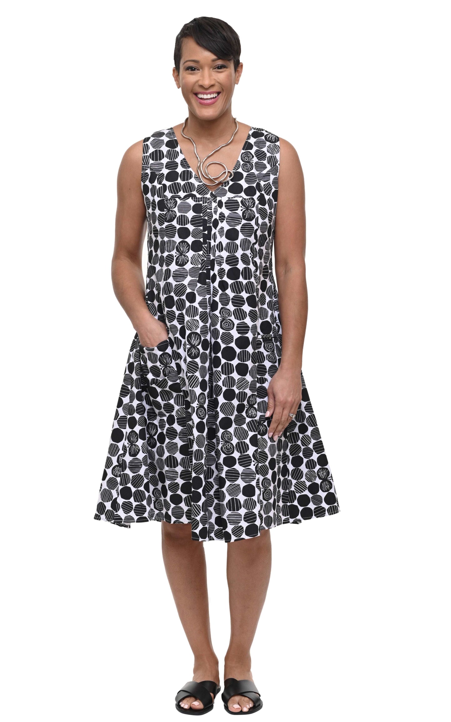 CV656 Poppie Dress in White Marbles