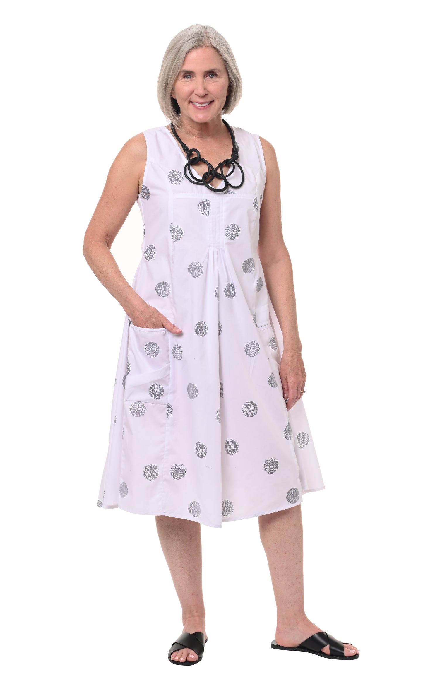 FINAL SALE CV656 Poppie Dress in White Thumbprint*