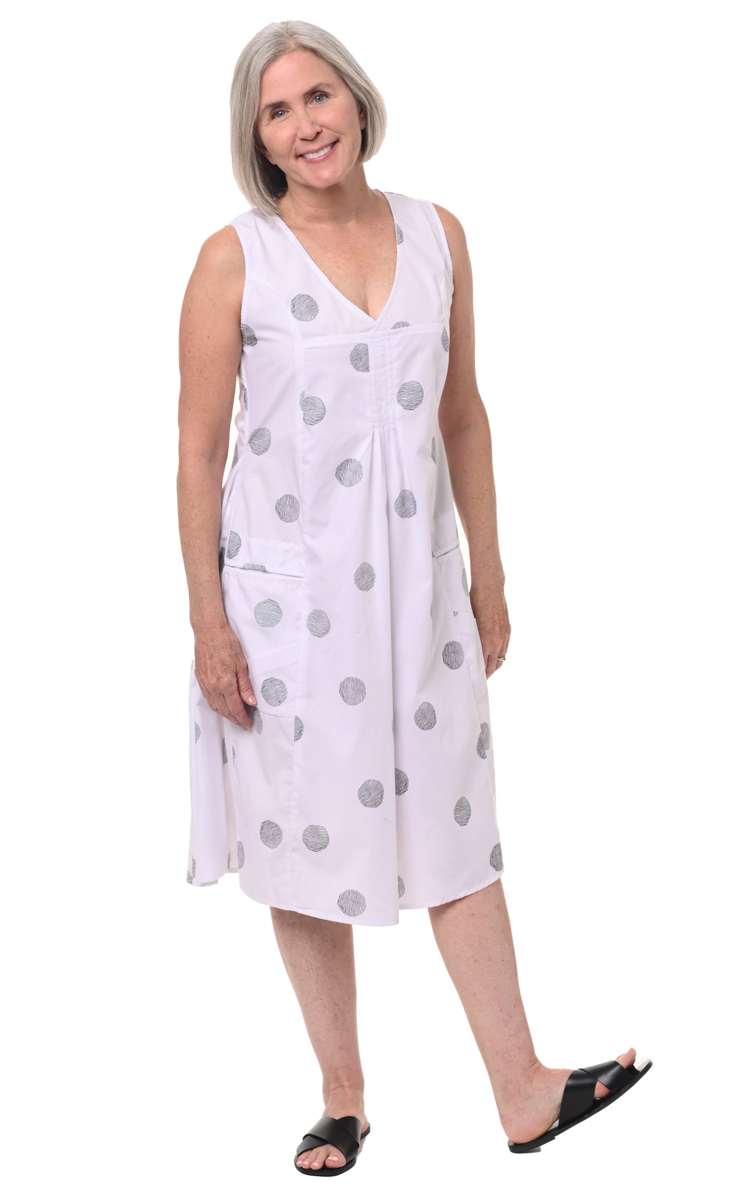 FINAL SALE CV656 Poppie Dress in White Thumbprint*