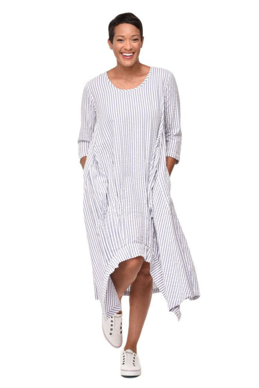 FINAL SALE CV49 Lexi Dress in White Marina Seersucker Stripe*