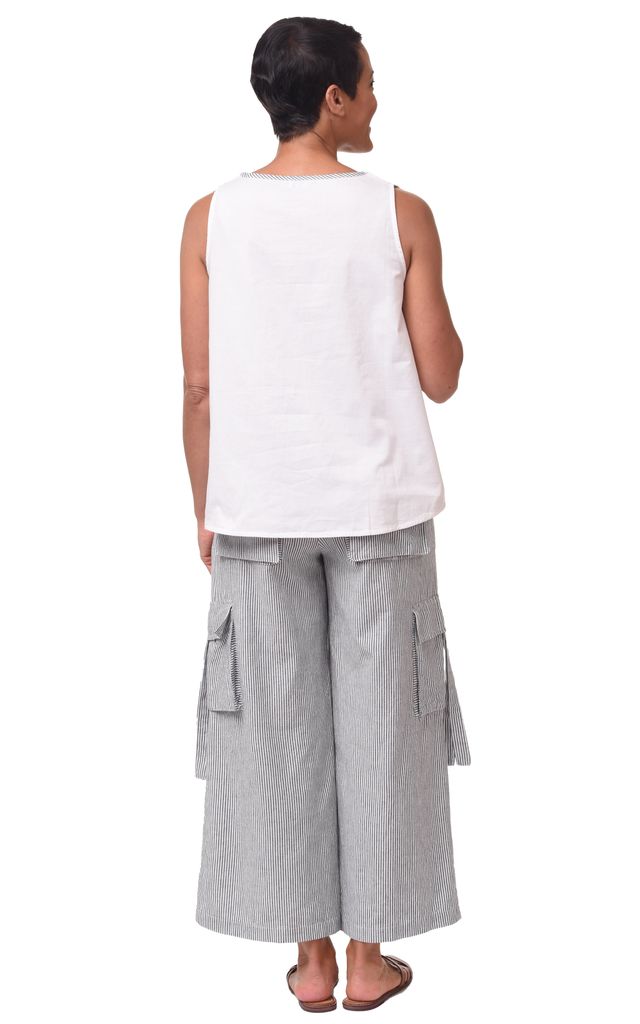 FINAL SALE CV535 Eileen Top in White/Ticking*