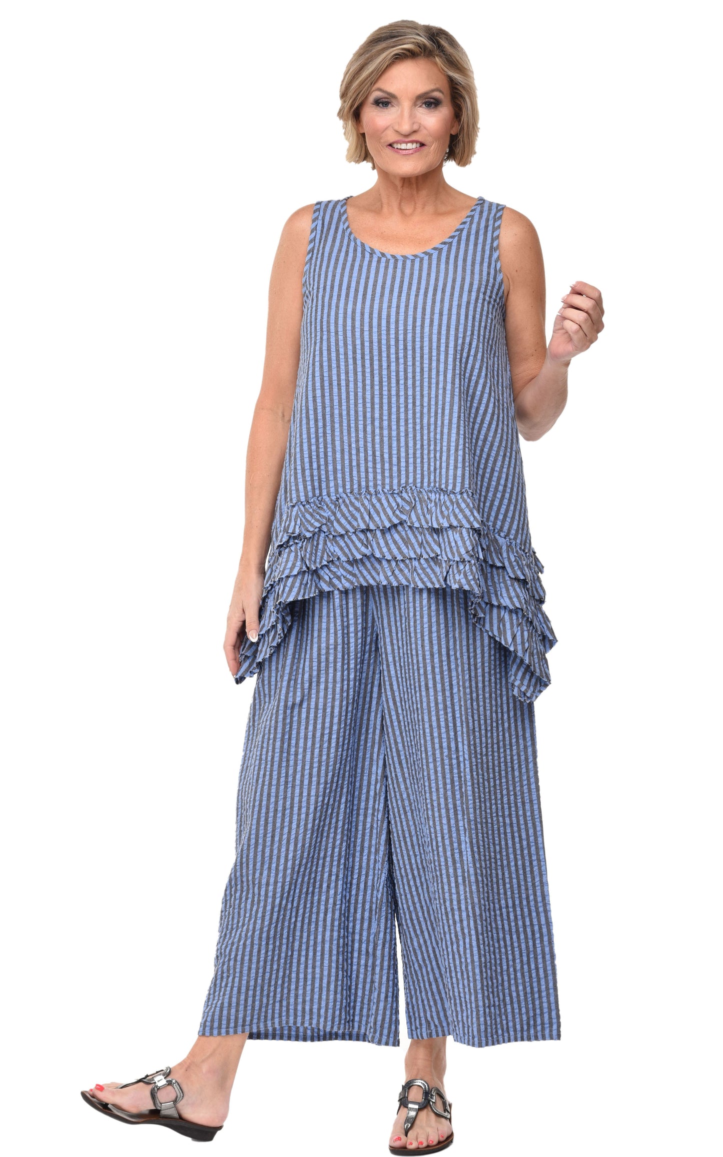 FINAL SALE CV115 Palazzo Pant in Doyle Seersucker Stripe*