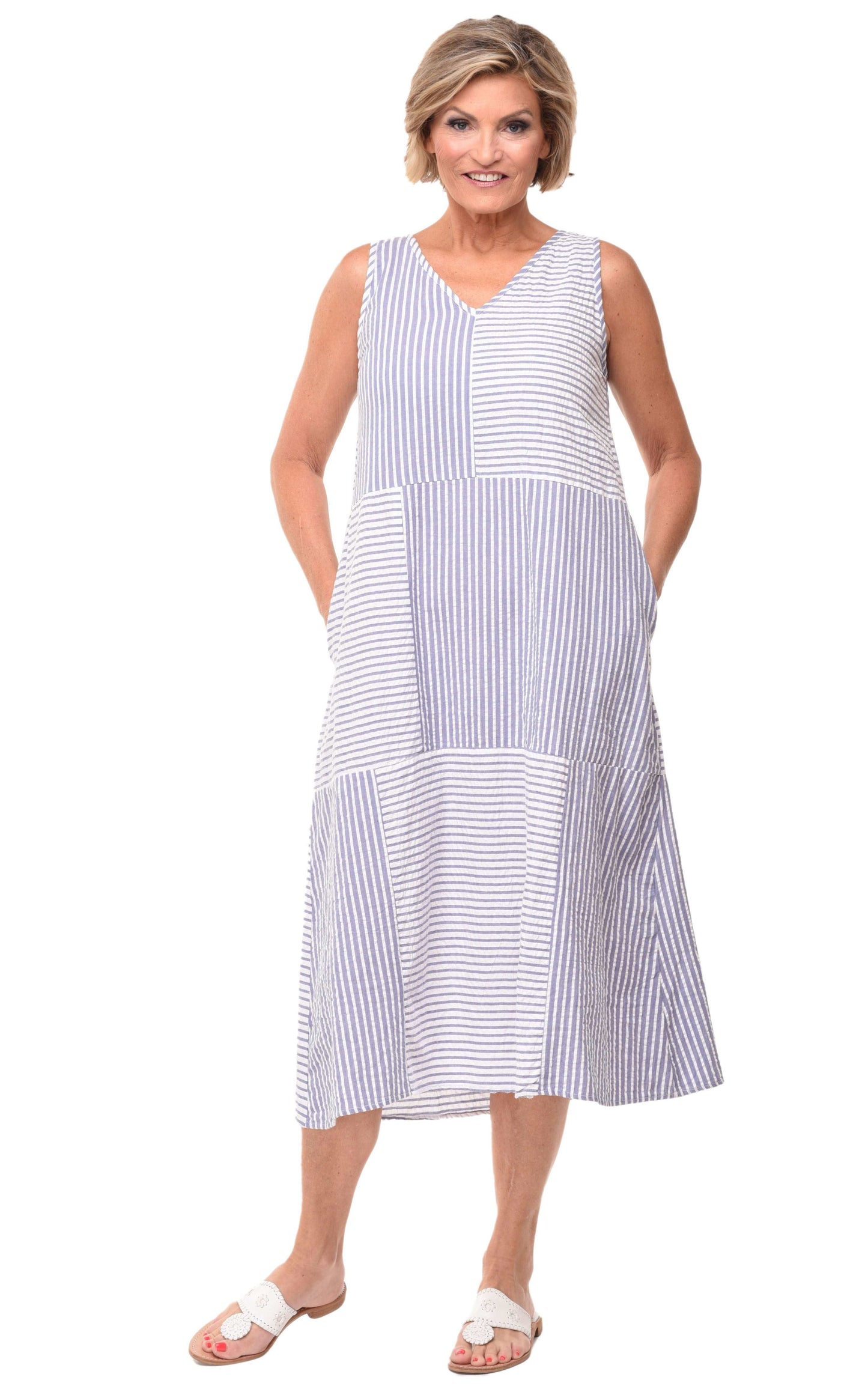 FINAL SALE CV1100 Bridgit Dress in Peri Seersucker Stripe*