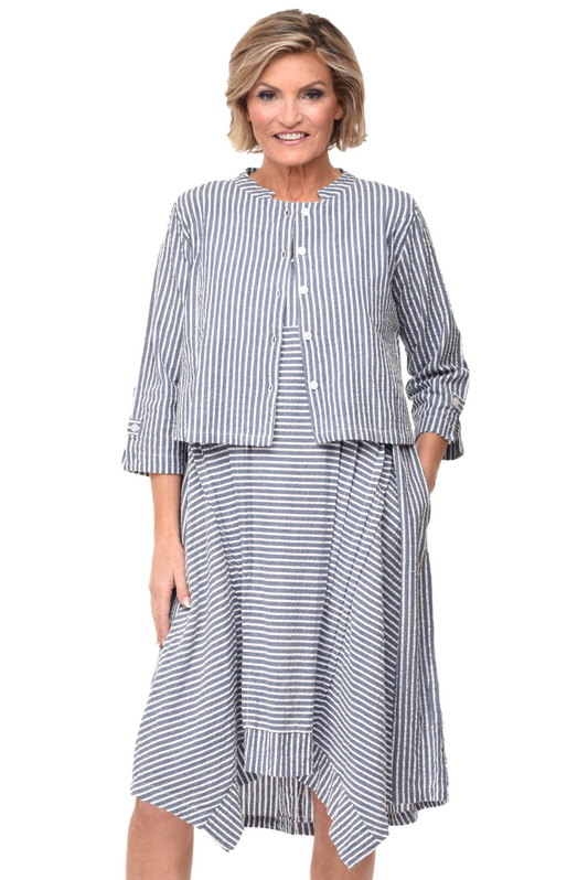 FINAL SALE CV13 Dakota Jacket Top in Marina White Seersucker Stripe*