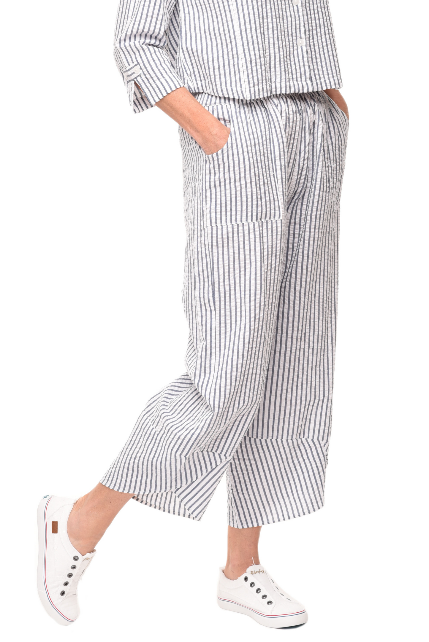 FINAL SALE CV323 Ariana Pant in White Marina Seersucker Stripe*