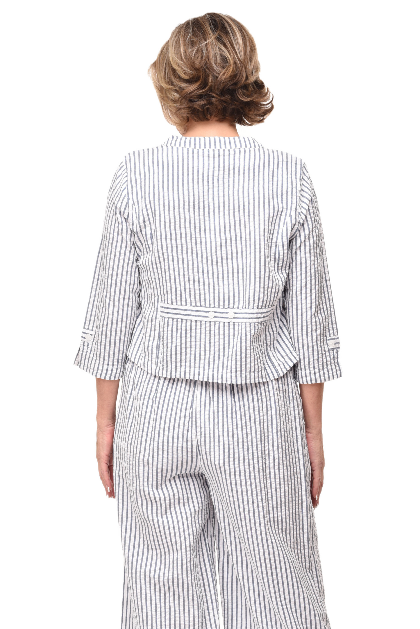 FINAL SALE CV13 Dakota Jacket Top in White Marina Seersucker Stripe*