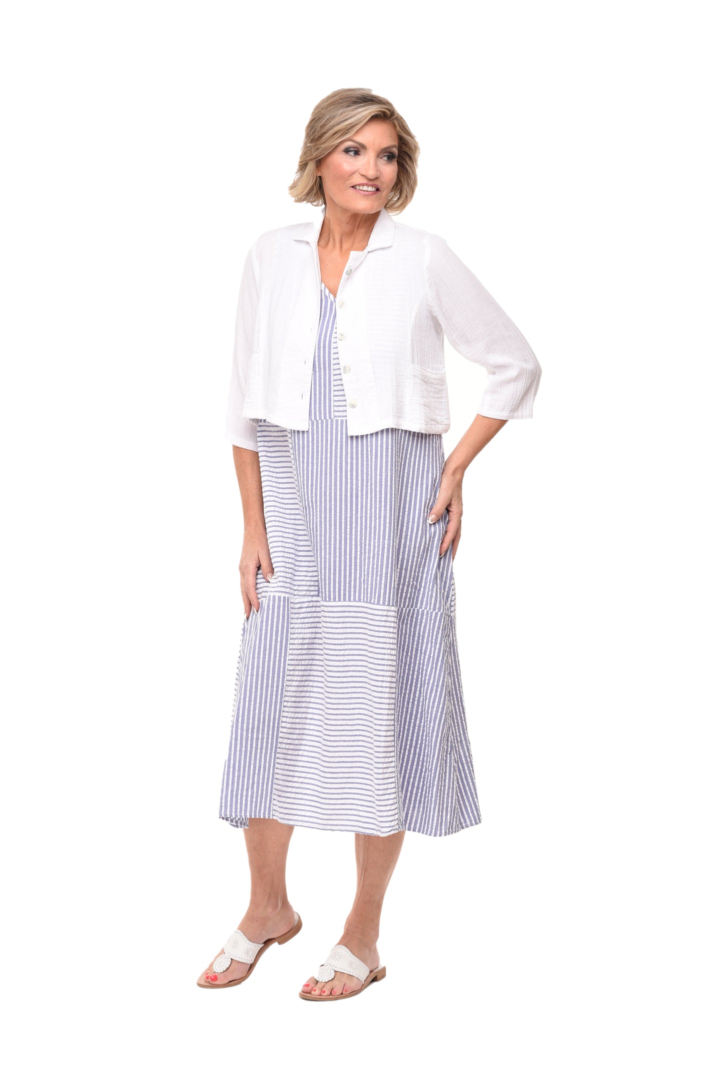 FINAL SALE CV1100 Bridgit Dress in Peri Seersucker Stripe*