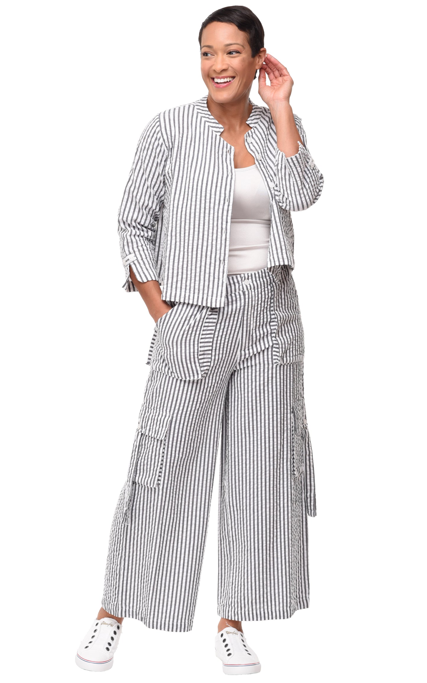 CV1086 Calista Cargo Pant in Murphy Seersucker Stripe***