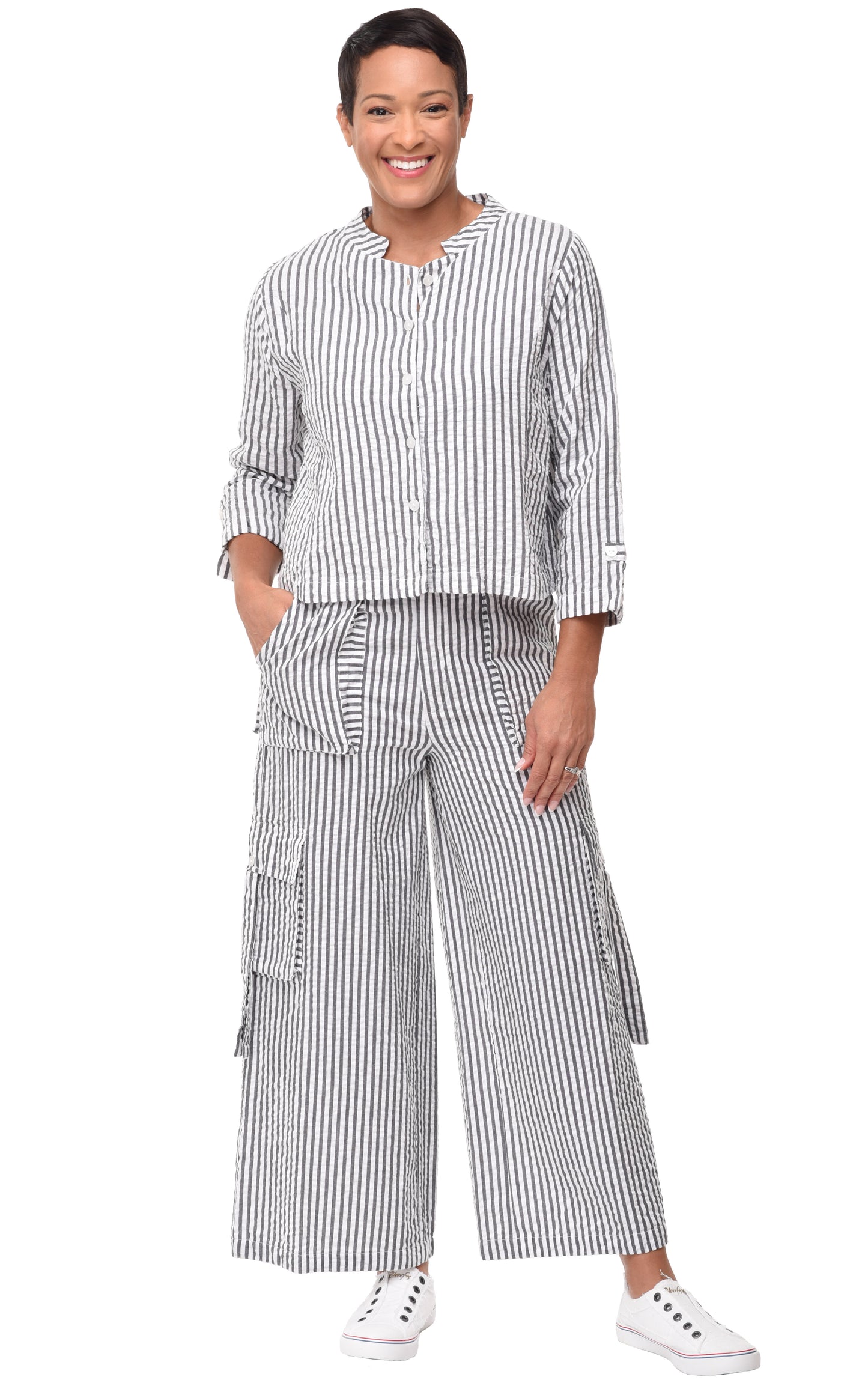 CV1086 Calista Cargo Pant in Murphy Seersucker Stripe***