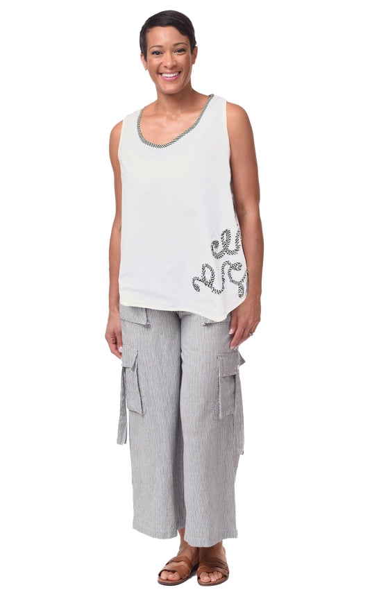 FINAL SALE CV535 Eileen Top in White/Ticking*