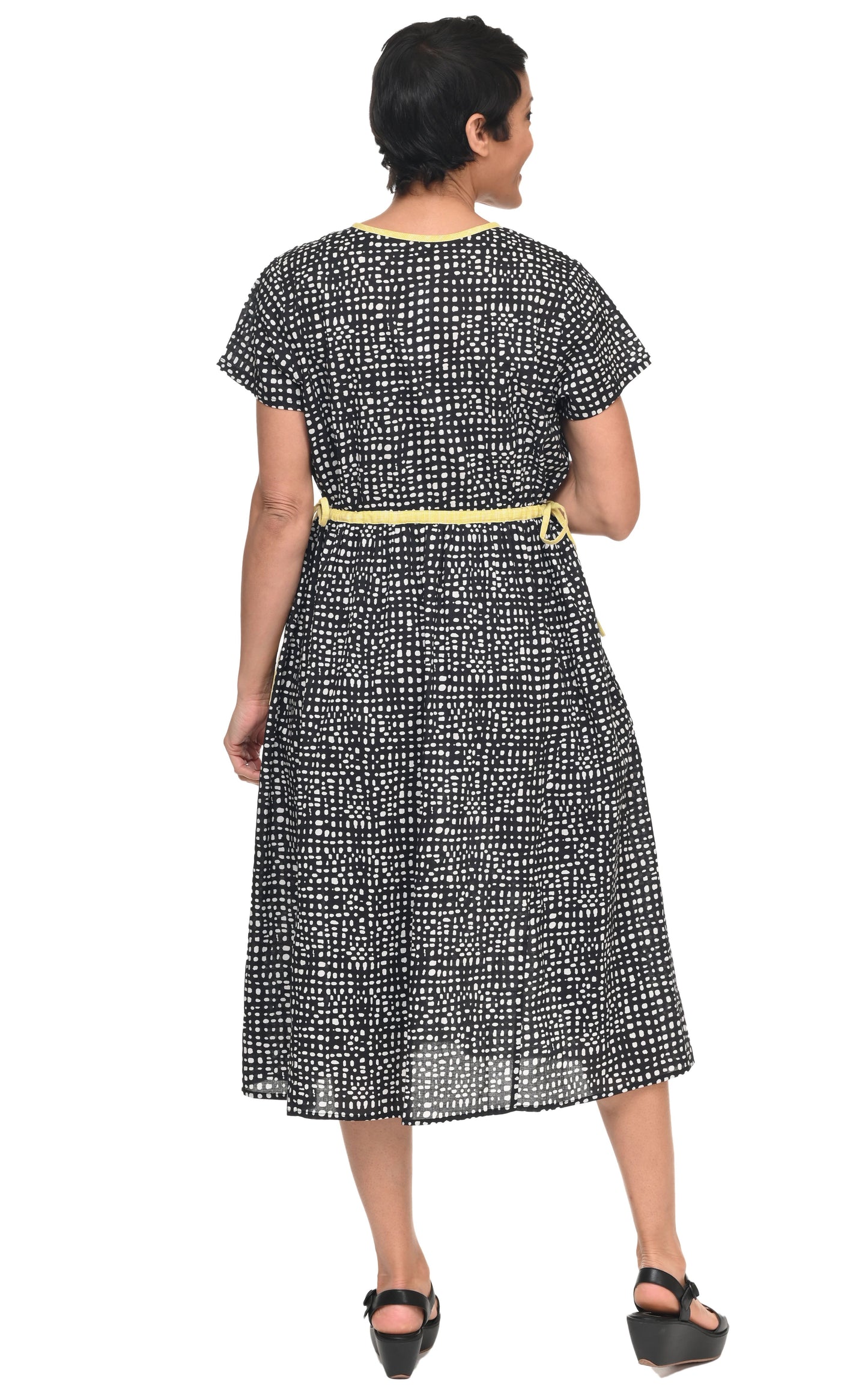 CV1167 Fulton Dress in Black Dots/Gold Check*