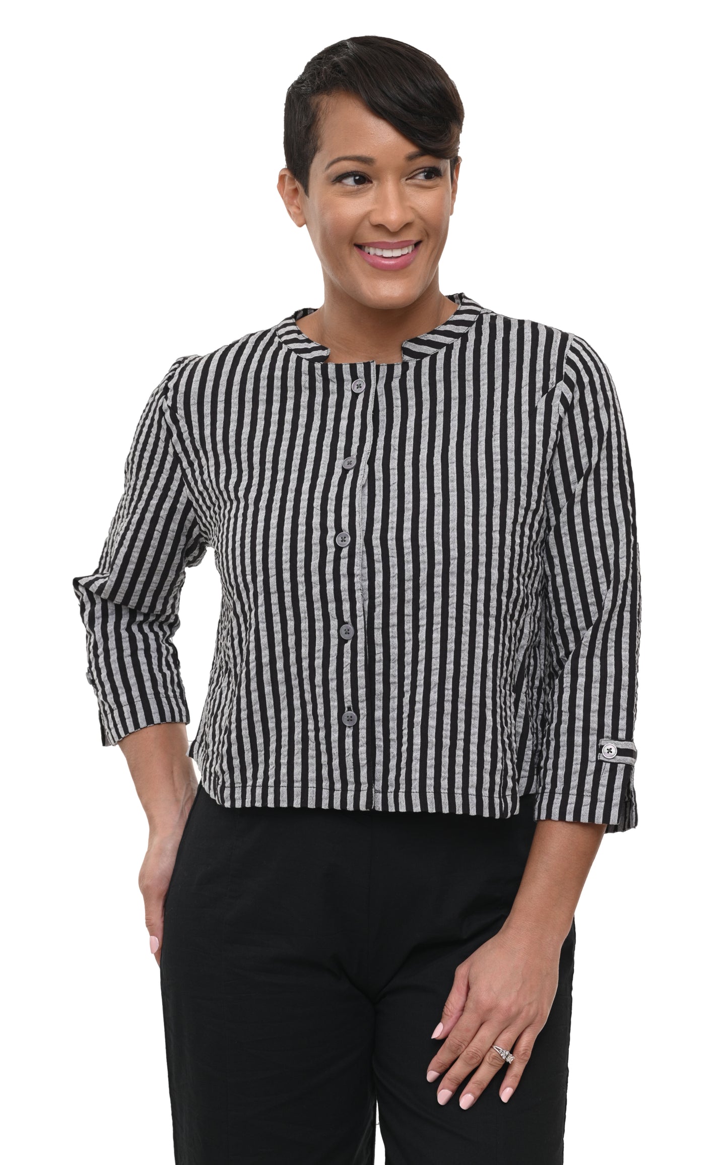 FINAL SALE CV13 Dakota Jacket Top in Harrison Seersucker Stripe*