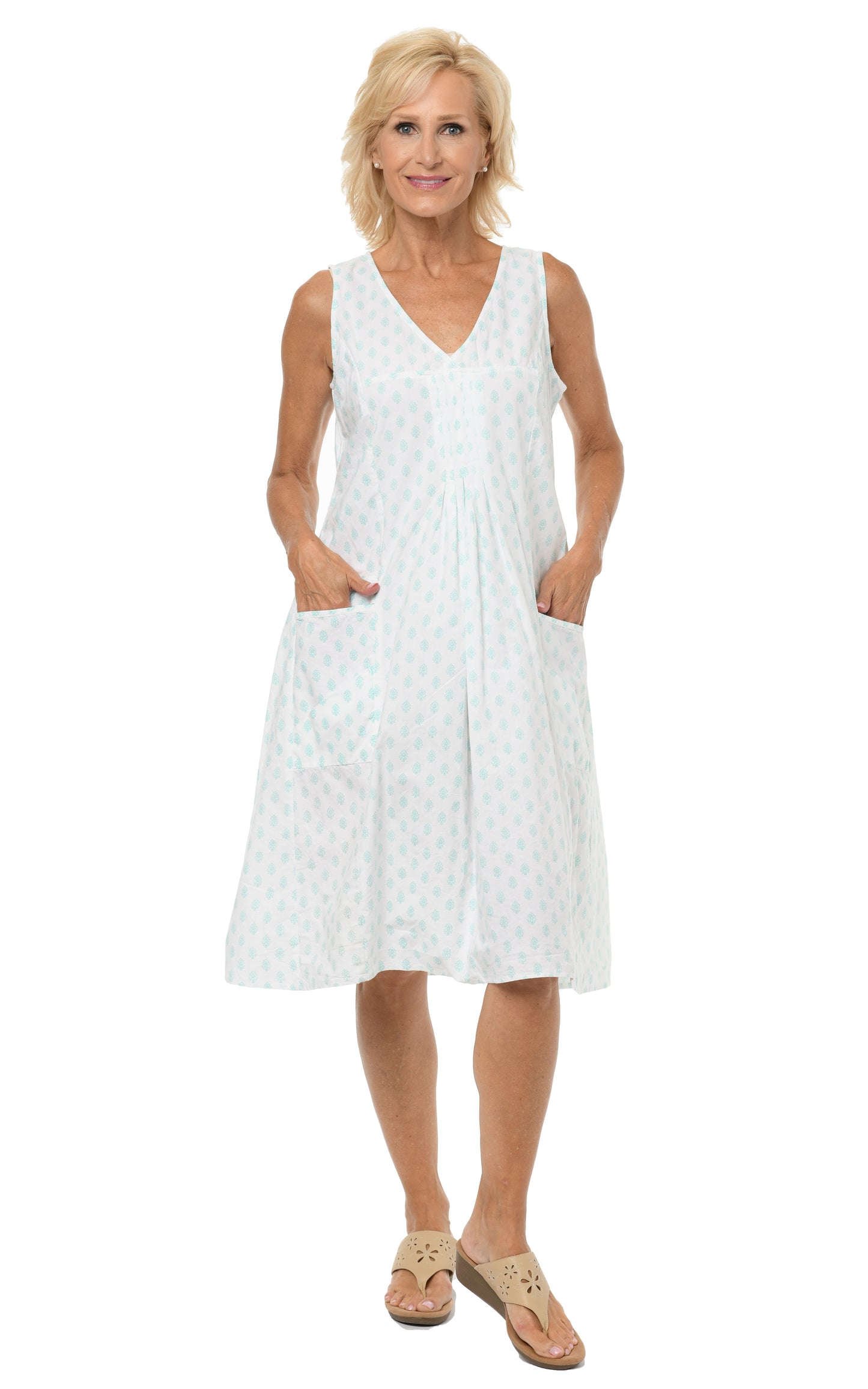FINAL SALE CV656 Poppie Dress in Aqua Leaf*