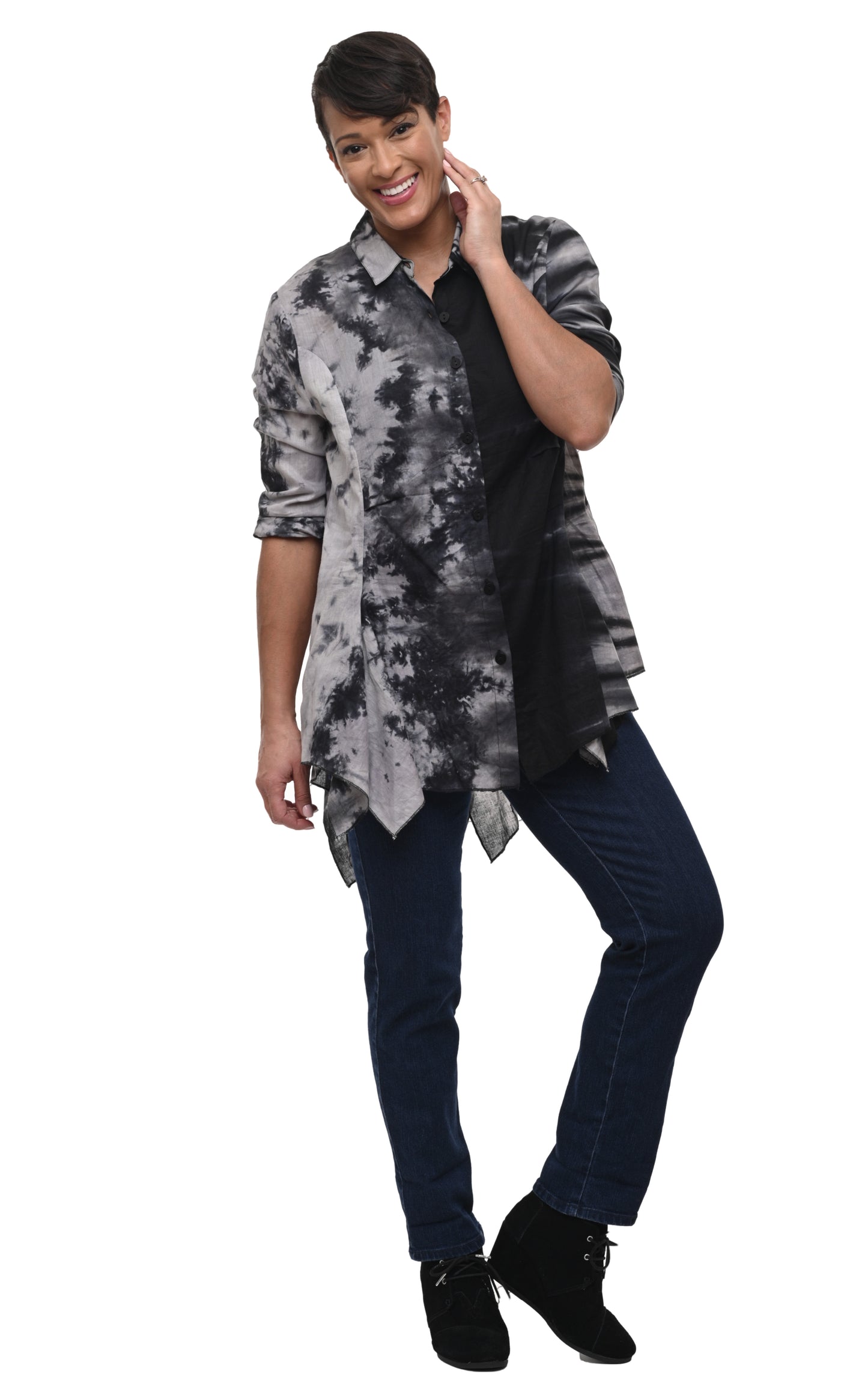 CV732 Mia Button Down Top in Morocco Tie Dye*