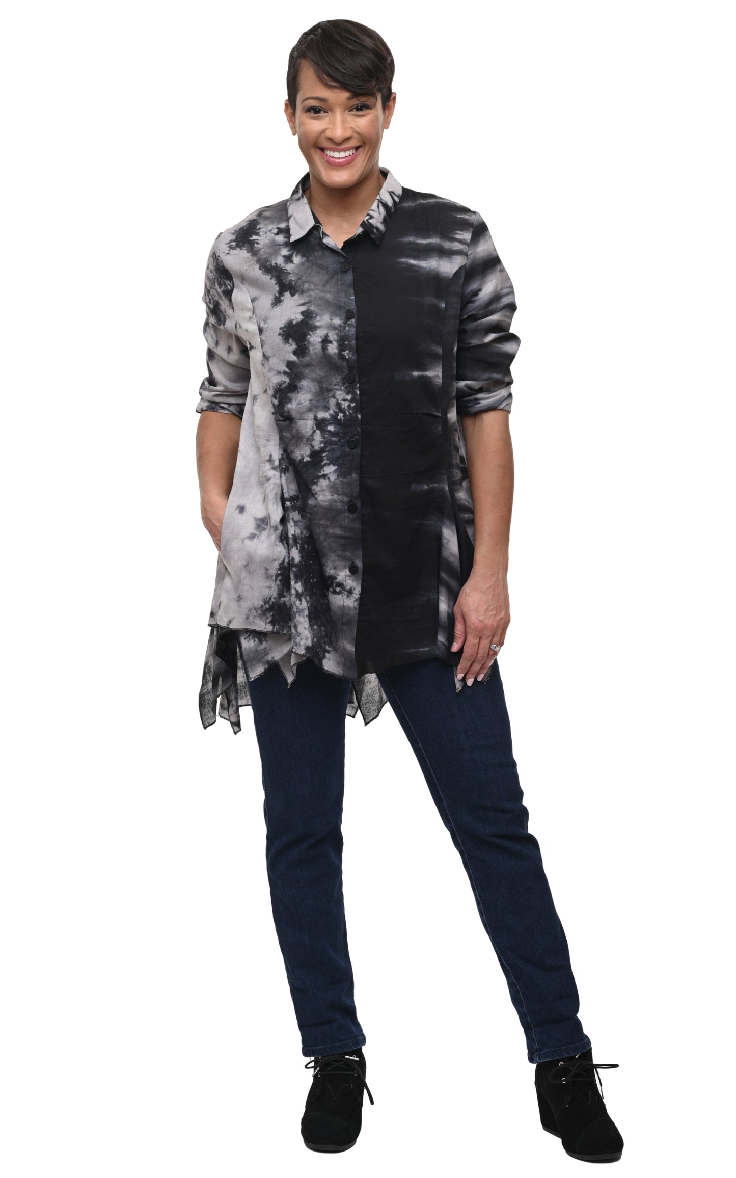 CV732 Mia Button Down Top in Morocco Tie Dye*