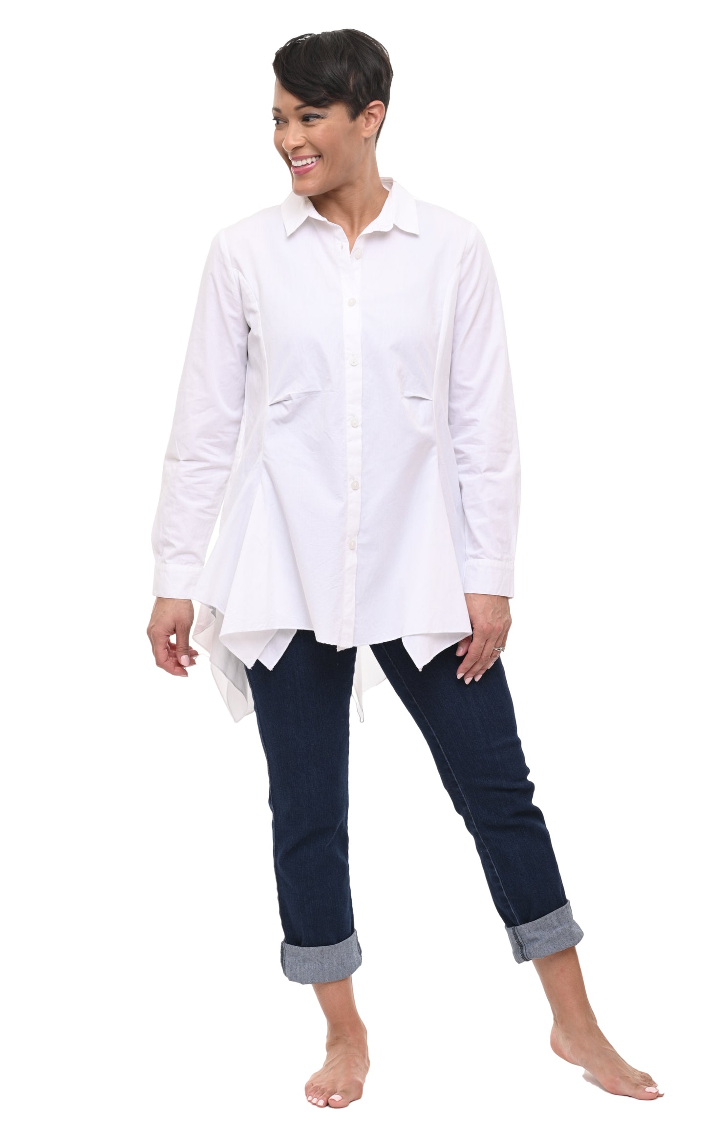 FINAL SALE CV732 Mia Button Down Top in White*