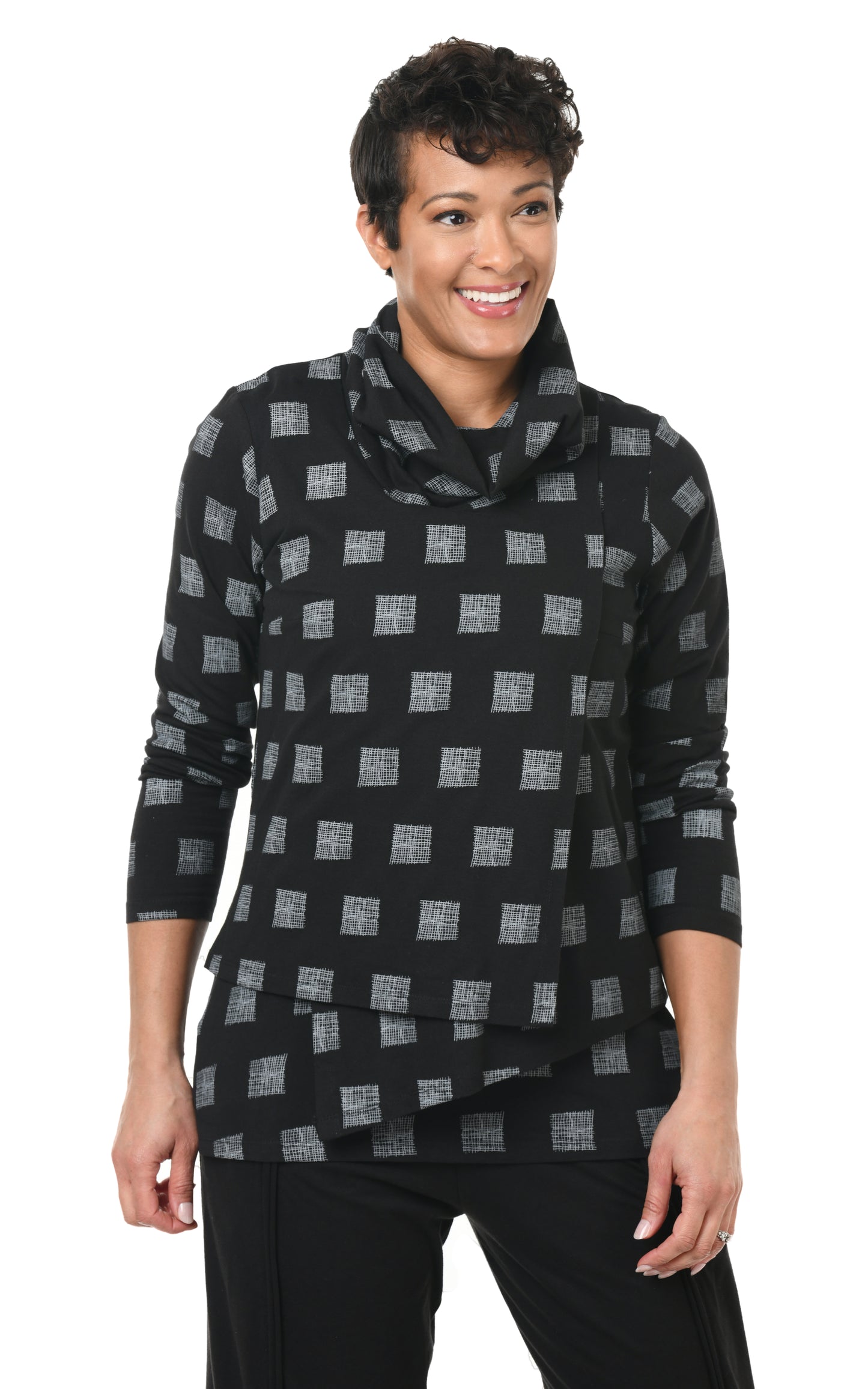 SDM152 Bristol Top in Black Gray Mini Chex