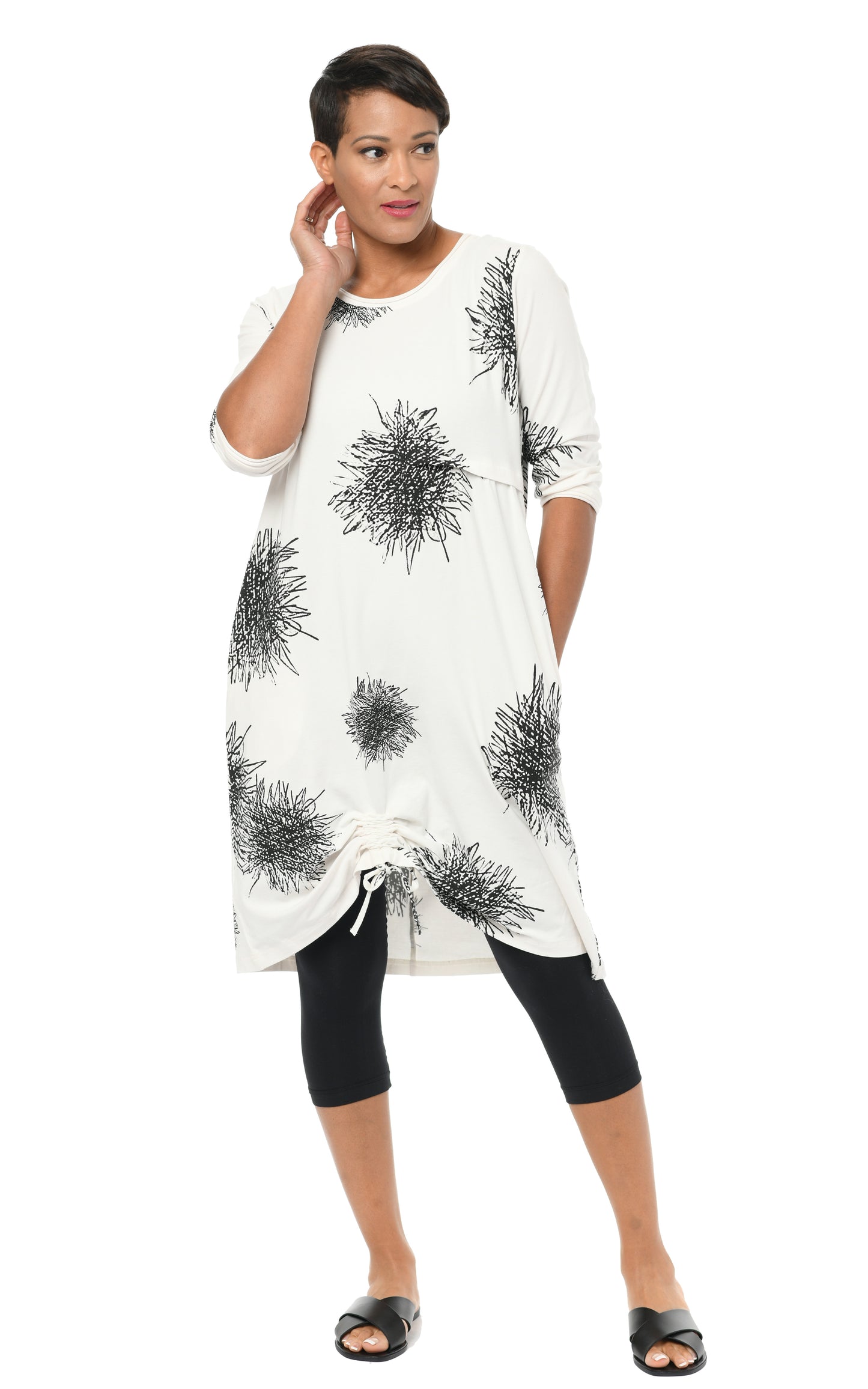 FINAL SALE SDM322 Miley Dress in Ivory/Black Scribble