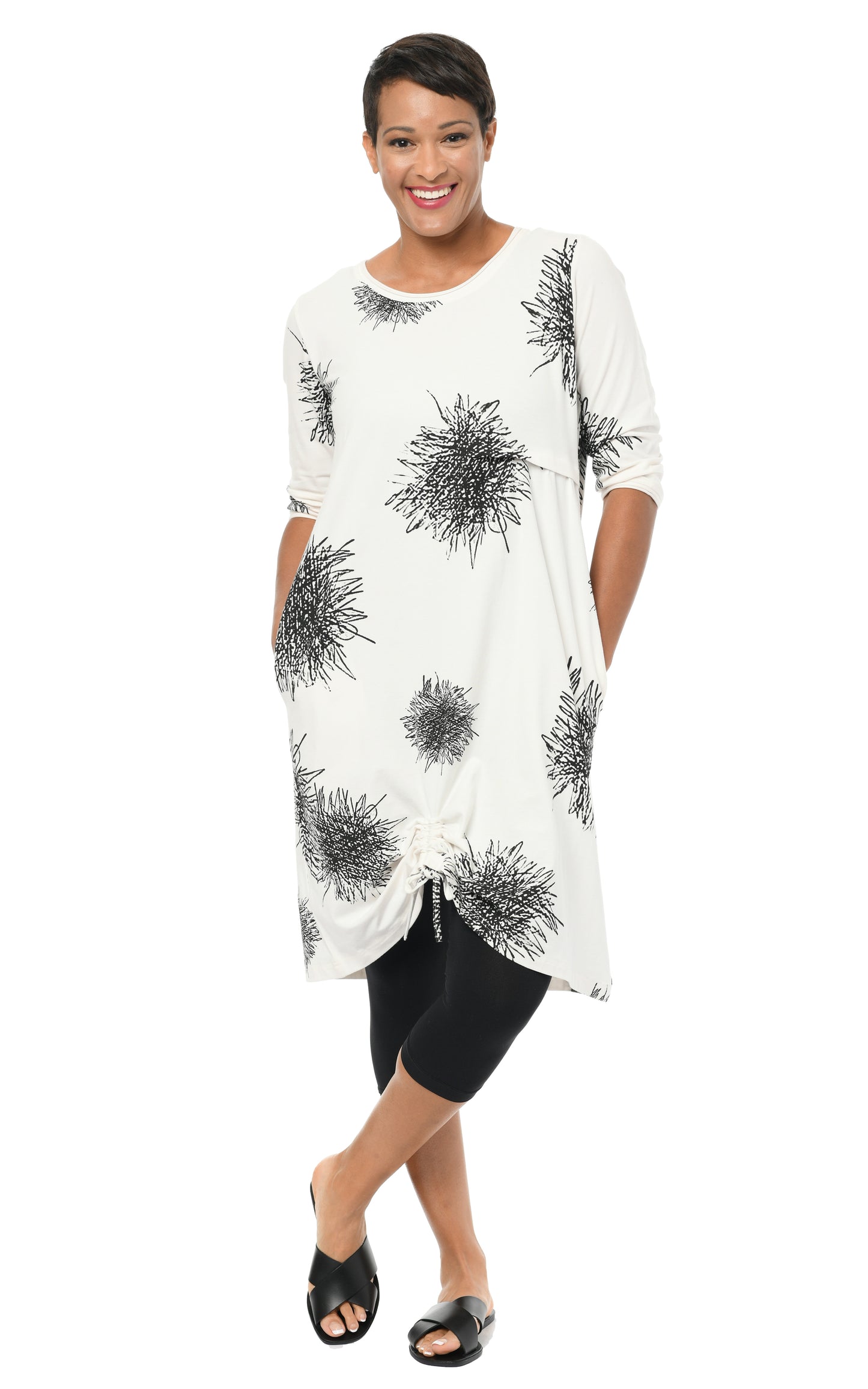 FINAL SALE SDM322 Miley Dress in Ivory/Black Scribble