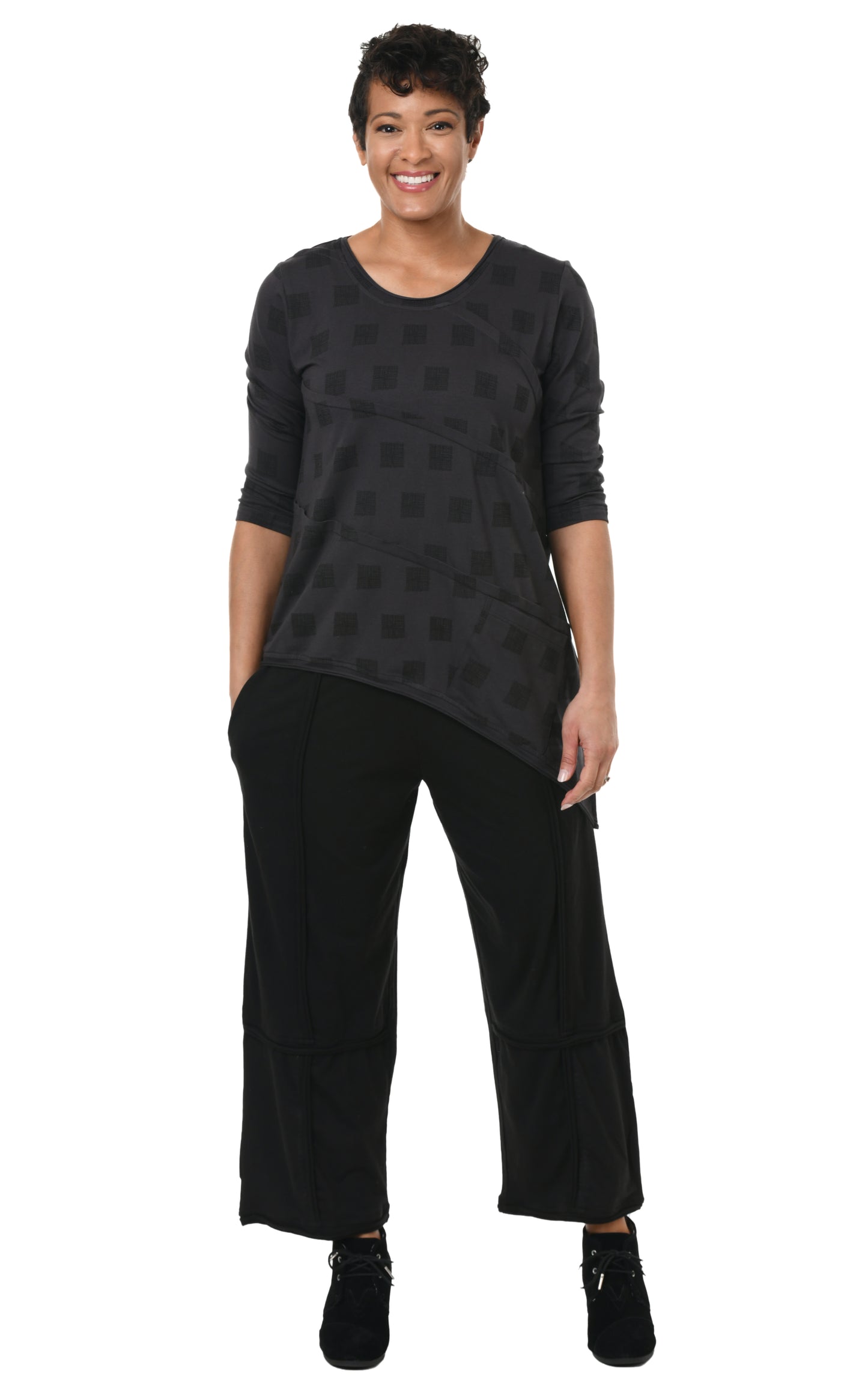 FINAL SALE SDM431 Madelyn Top in Charcoal Mini Chex*