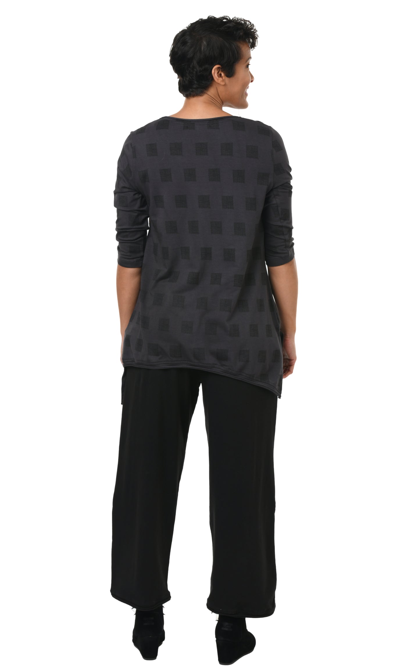 FINAL SALE SDM431 Madelyn Top in Charcoal Mini Chex*