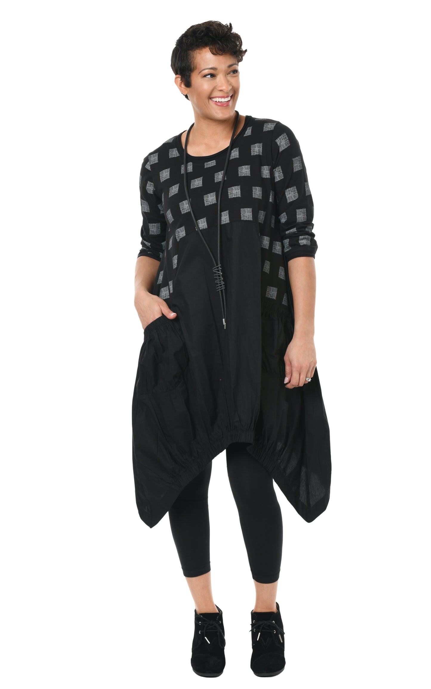 FINAL SALE SDM641 Adele Dress in Black Gray Mini Chex*