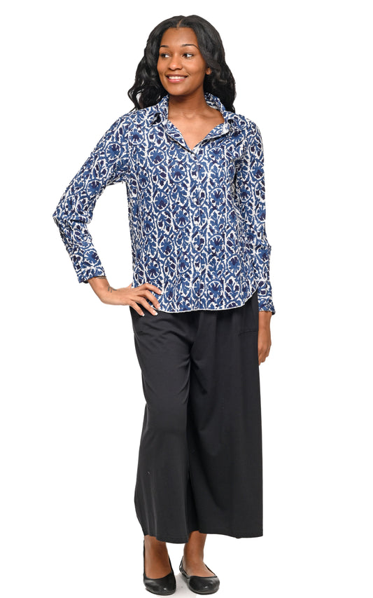 FINAL SALE CV1087 Gretchen Button Down in Blue Batik*