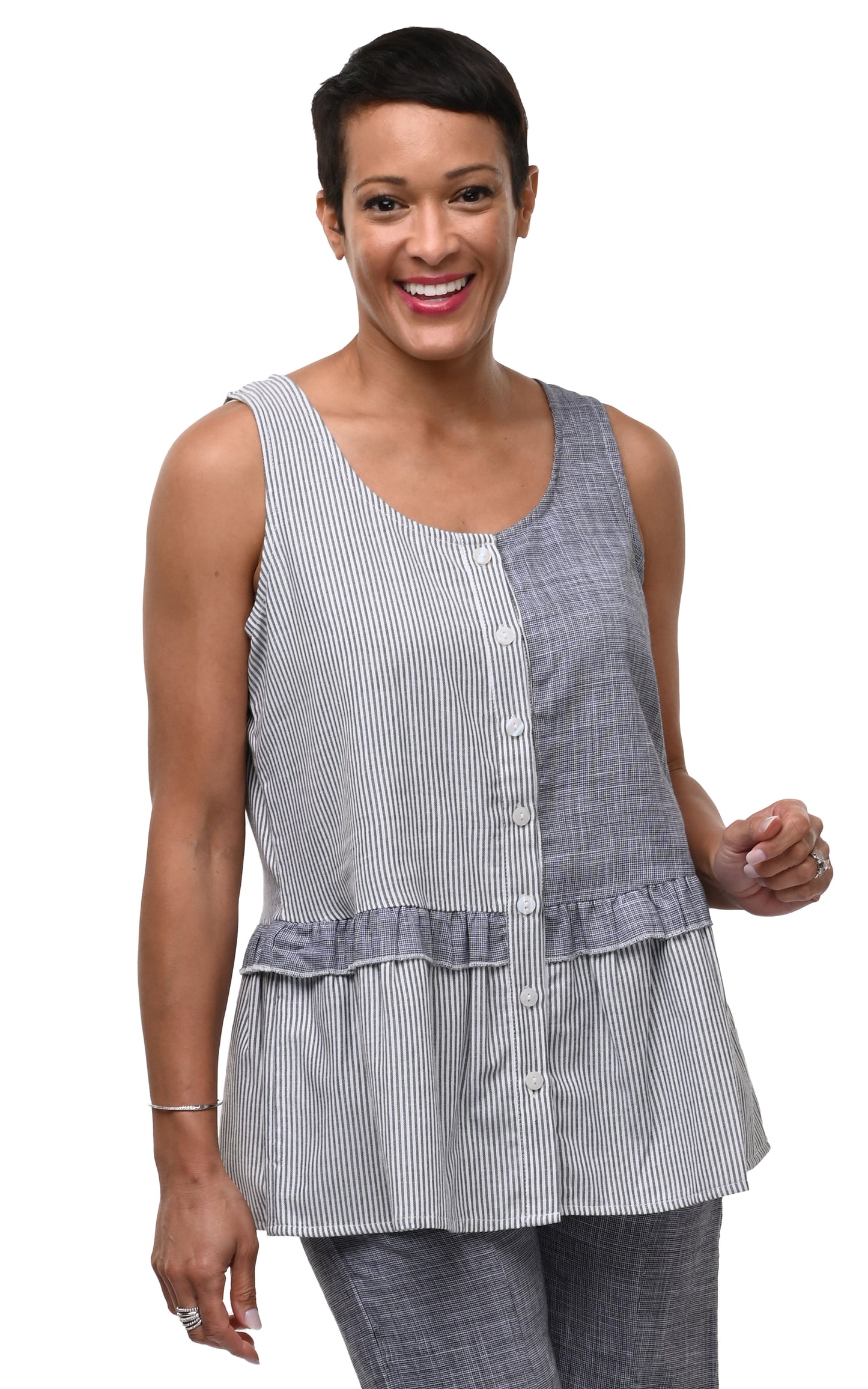 CV1079 Collette Tank in Ticking Multi*