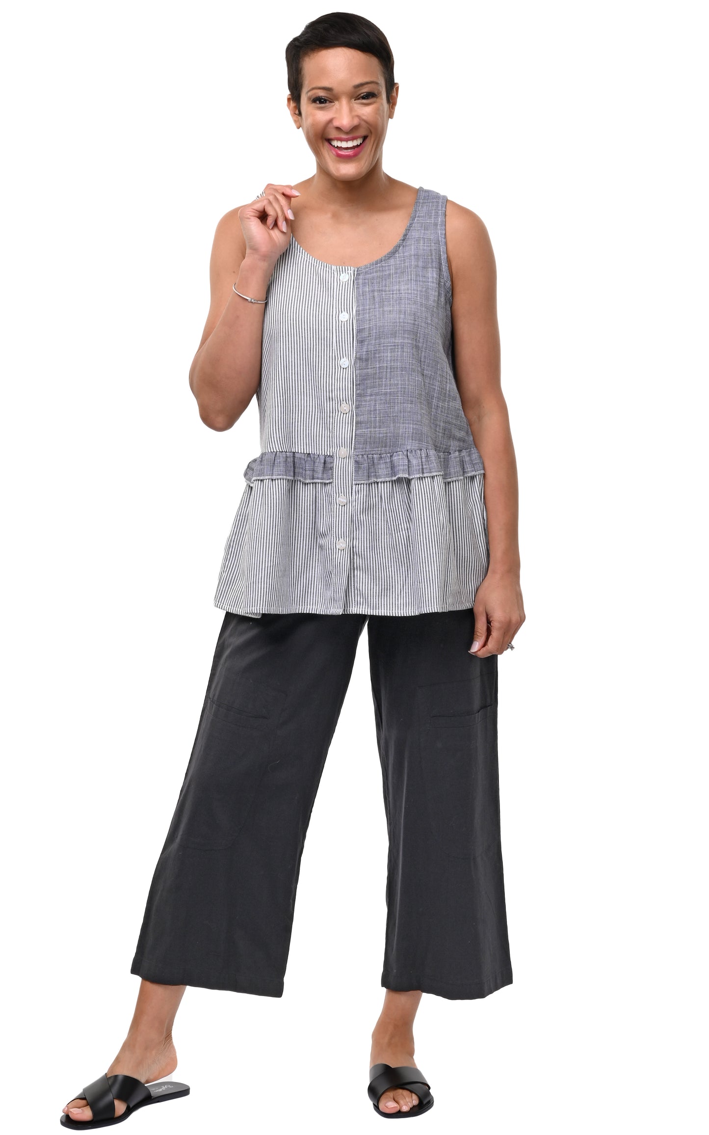 CV1079 Collette Tank in Ticking Multi*