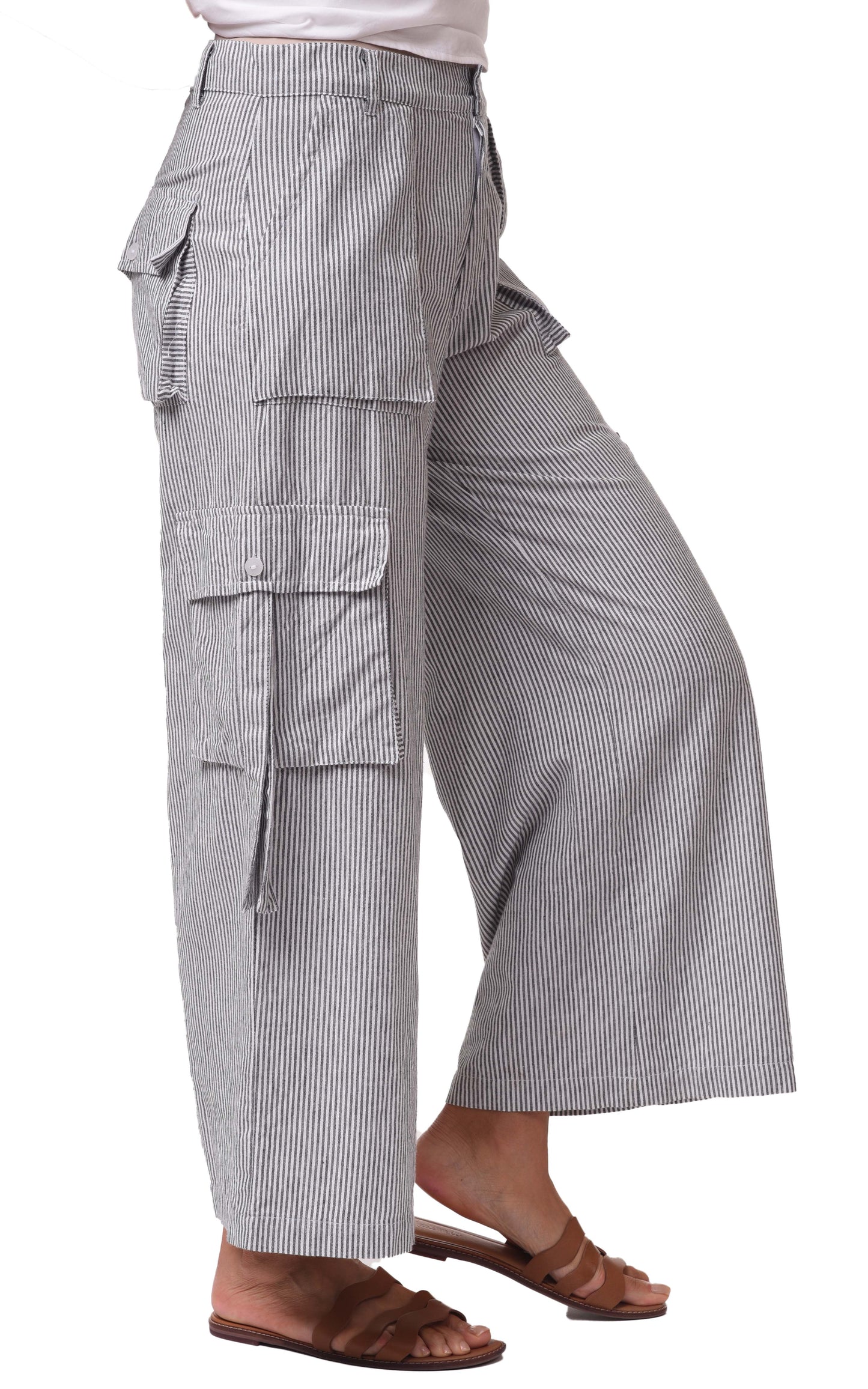 CV1086 Calista Cargo Pant in Ticking Stripe