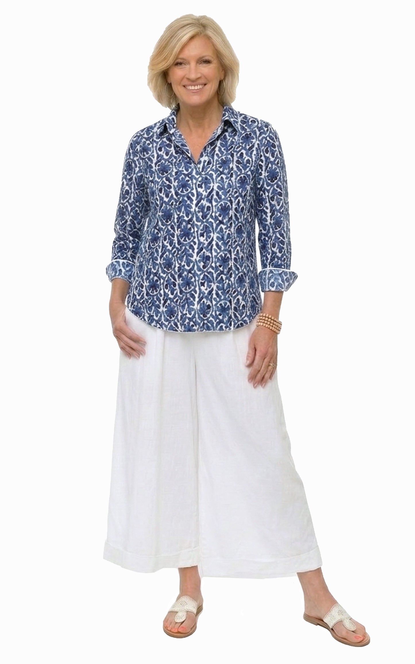 FINAL SALE CV1087 Gretchen Button Down in Blue Batik*