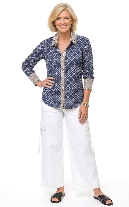 FINAL SALE CV1087 Gretchen Button Down in Tile*