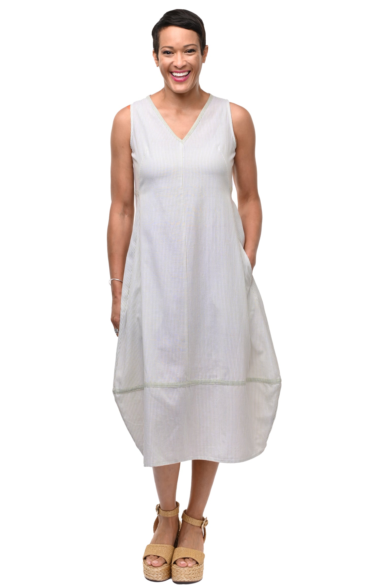 CV1088 Patton Dress in Sage Stripe*