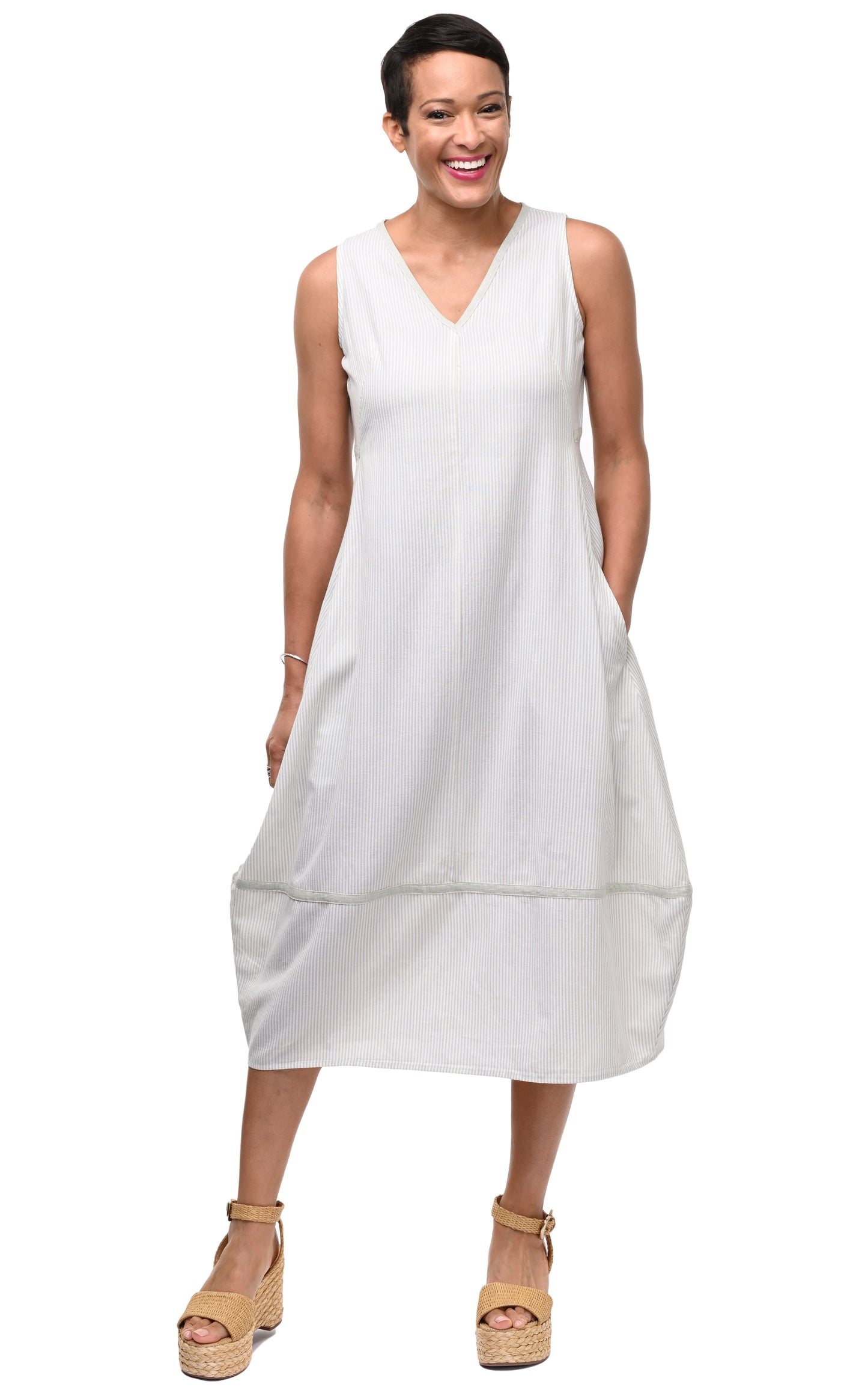 CV1088 Patton Dress in Sage Stripe*